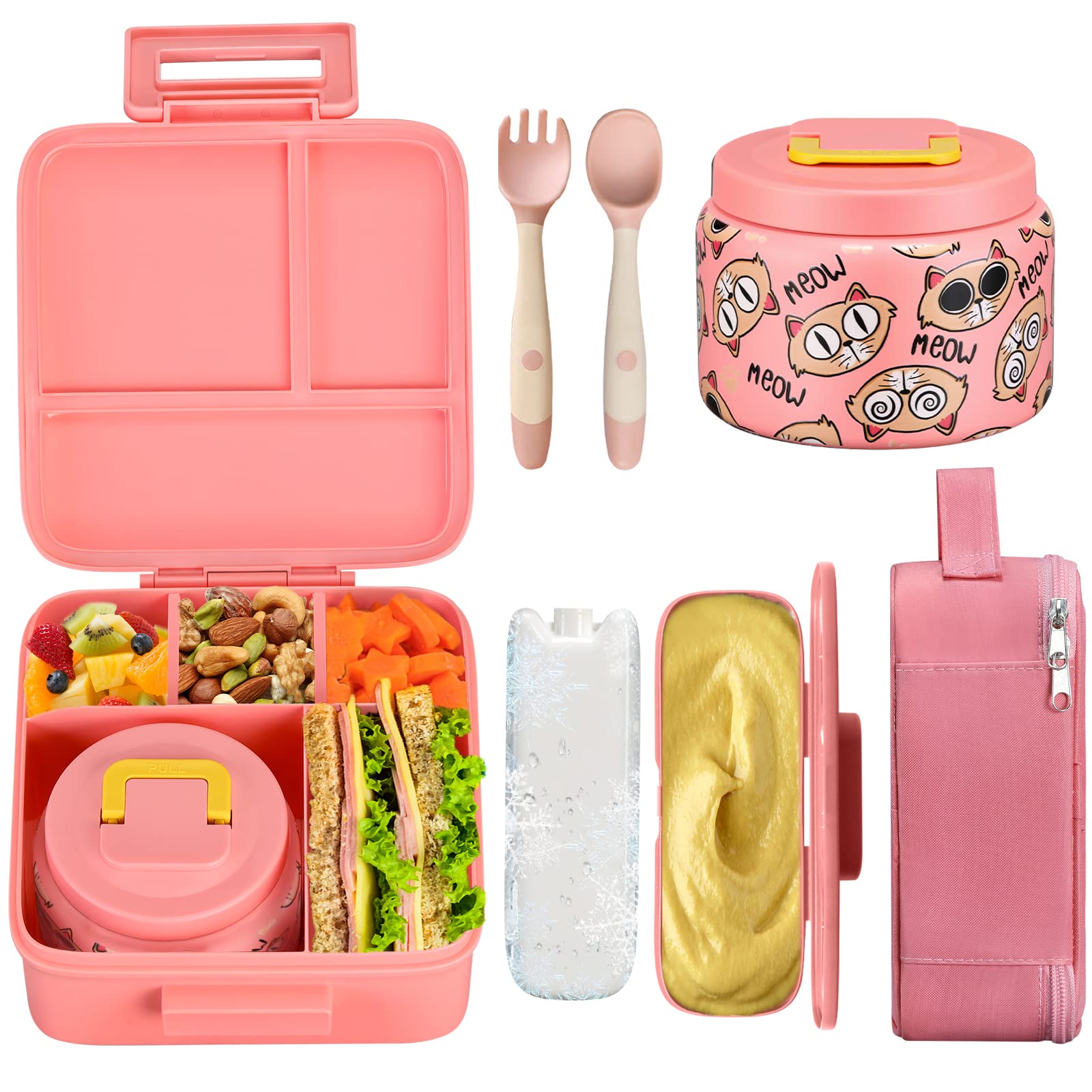 Jxxm Bento Lunch Box For Kids With 8Oz Soup Thermos, Leakproof Lunch Compartment Containers With 5 Compartment Bento Box, Thermo