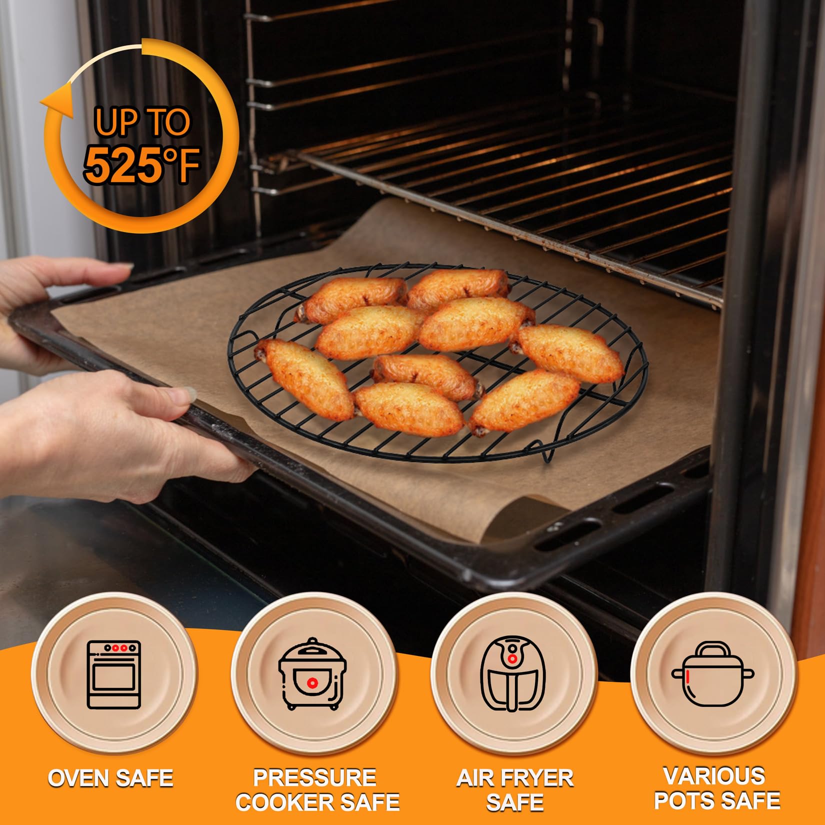 Non-Stick Round Racks For Cooling Baking Cooking, P&P Chef 10 Inch Roasting Wire Rack Set Of 2, Stainless Steel Core & Nonstick