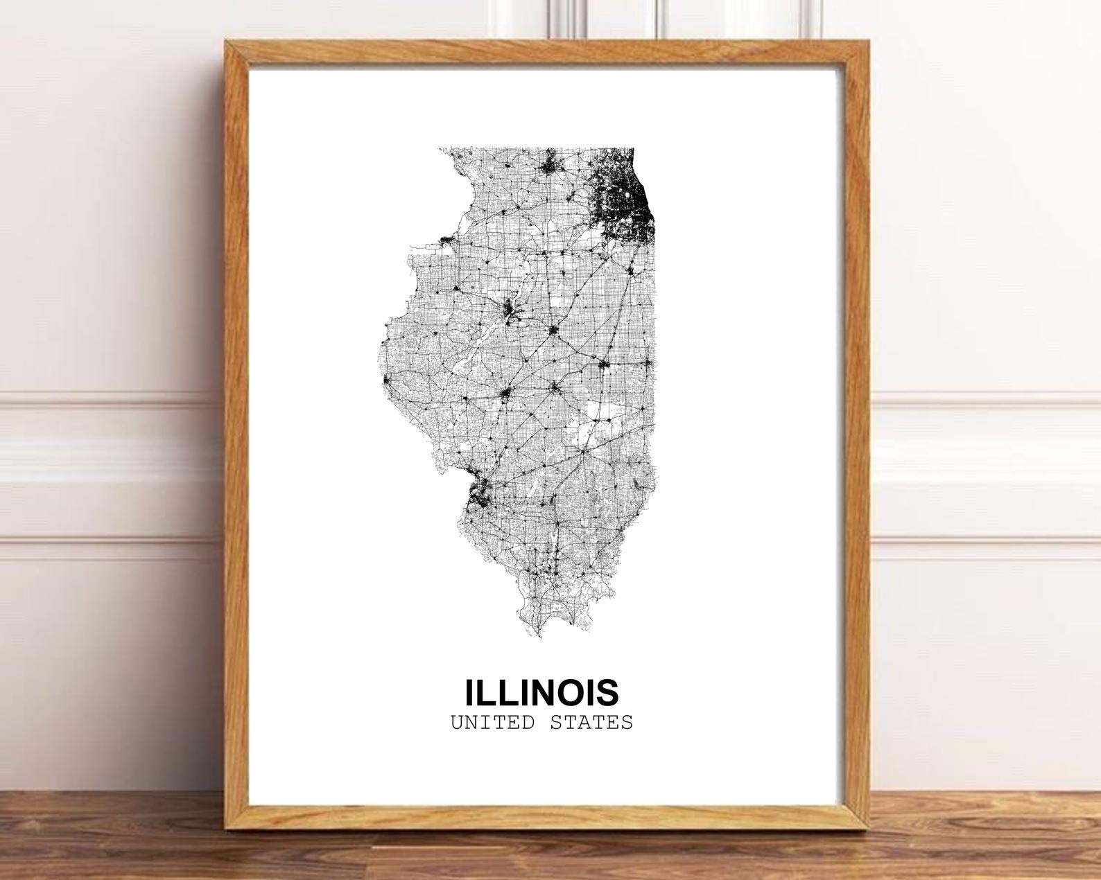 Eleville 11x14 Unframed Illinois Abstract Map Art Print - White Paper, Model wgn170, Minimalist Wall Decor for Home & Office