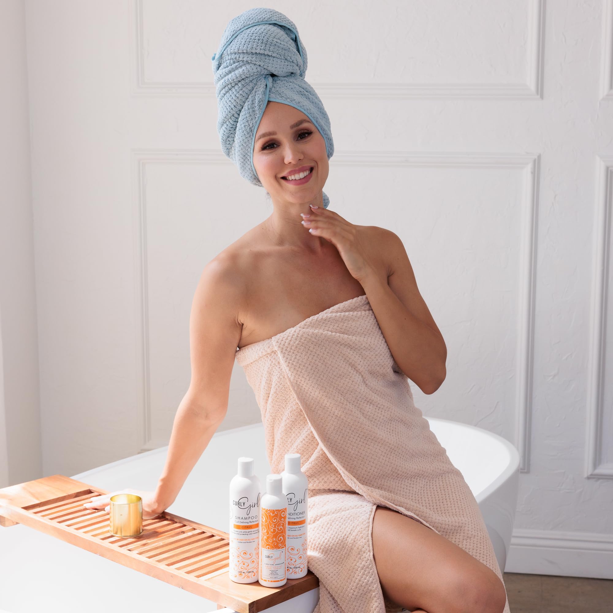 Curly Girl Microfiber Hair Towel with Strap, Curly Hair Plopping Towel, Waffle Hair Towel, Anti Frizz, Fast Drying, Curly Hair T