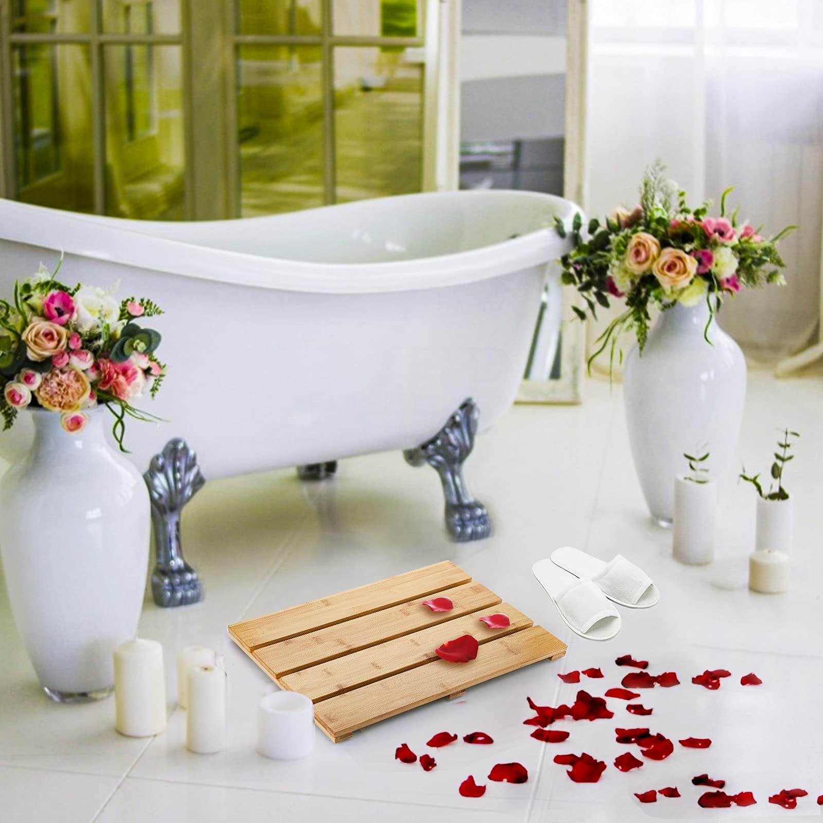 Yarlung Bamboo Bath Mat Wooden Shower Mat, 17.5 X 13 Inches Bathroom Non-Slip Bathtub Mat Waterproof Floor Mat Doormat For Spa R