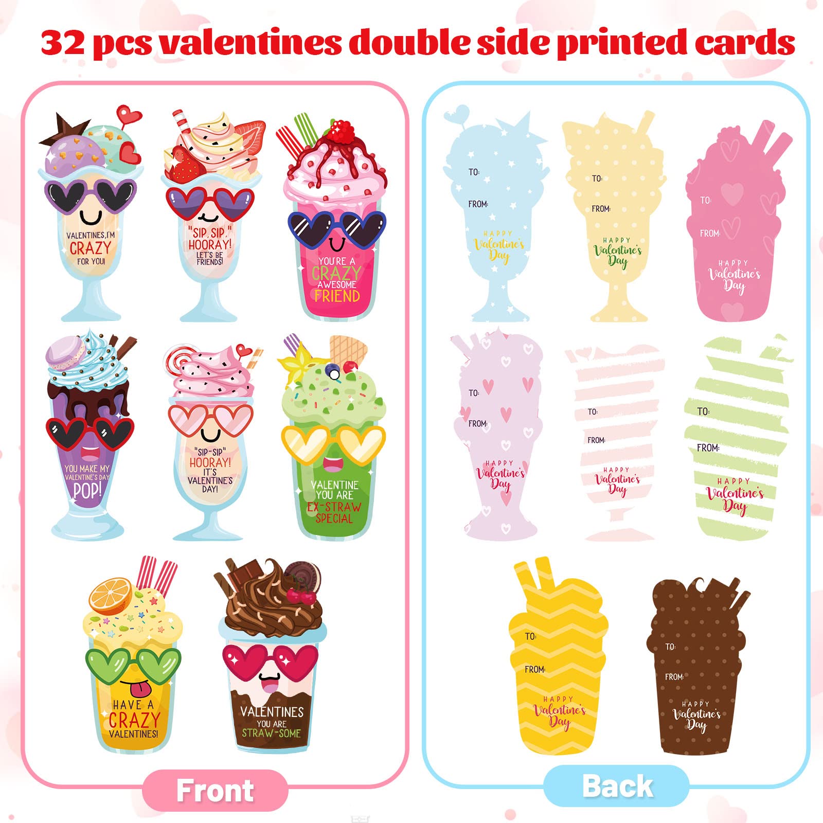 Zmciner 32 Pack Valentines Day Cards For Kids School With Crazy Straws Valentines Day Gifts For School Classroom Valentines Exch