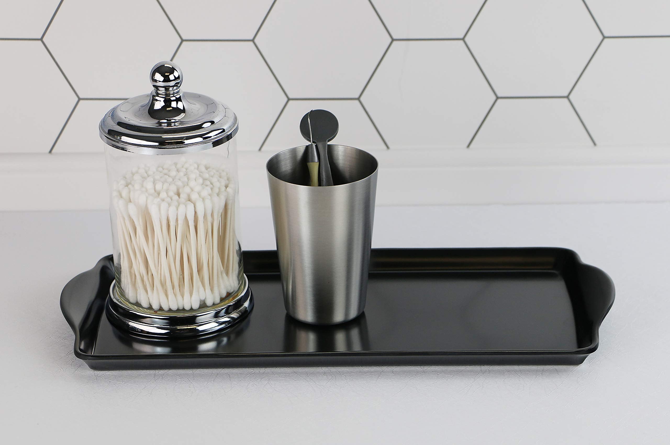 Calypso Basics Melamine Plastic Tidbit Bpa-Free, Food Safe, Multipurpose Platter Serving Tray, Bathroom/Table Organizer, Black