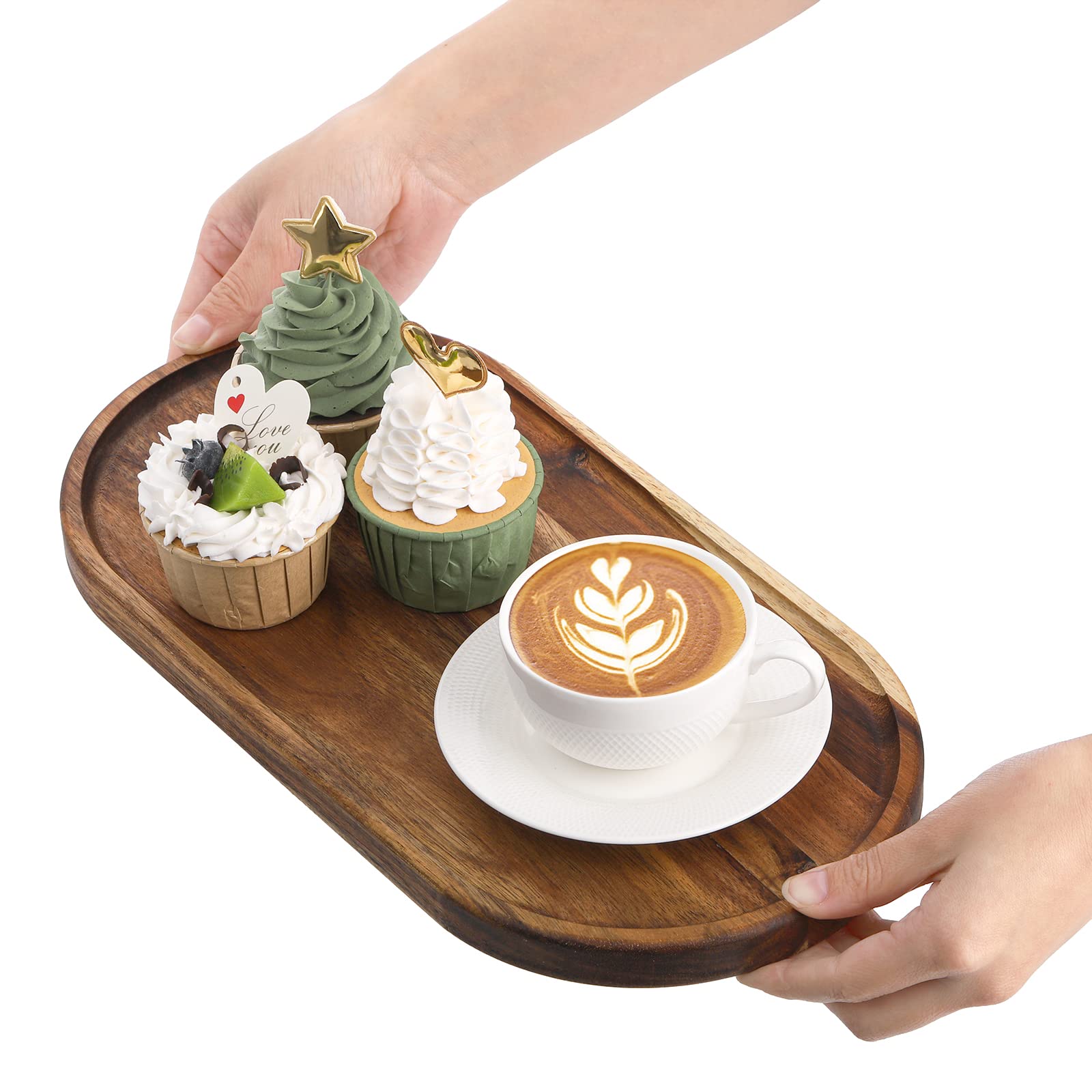 Elsjoy Set Of 2 Acacia Wooden Serving Trays, Natural Wood Serving Platters Set With Lip, Oval Charcuterie Plates Board Rustic Lo
