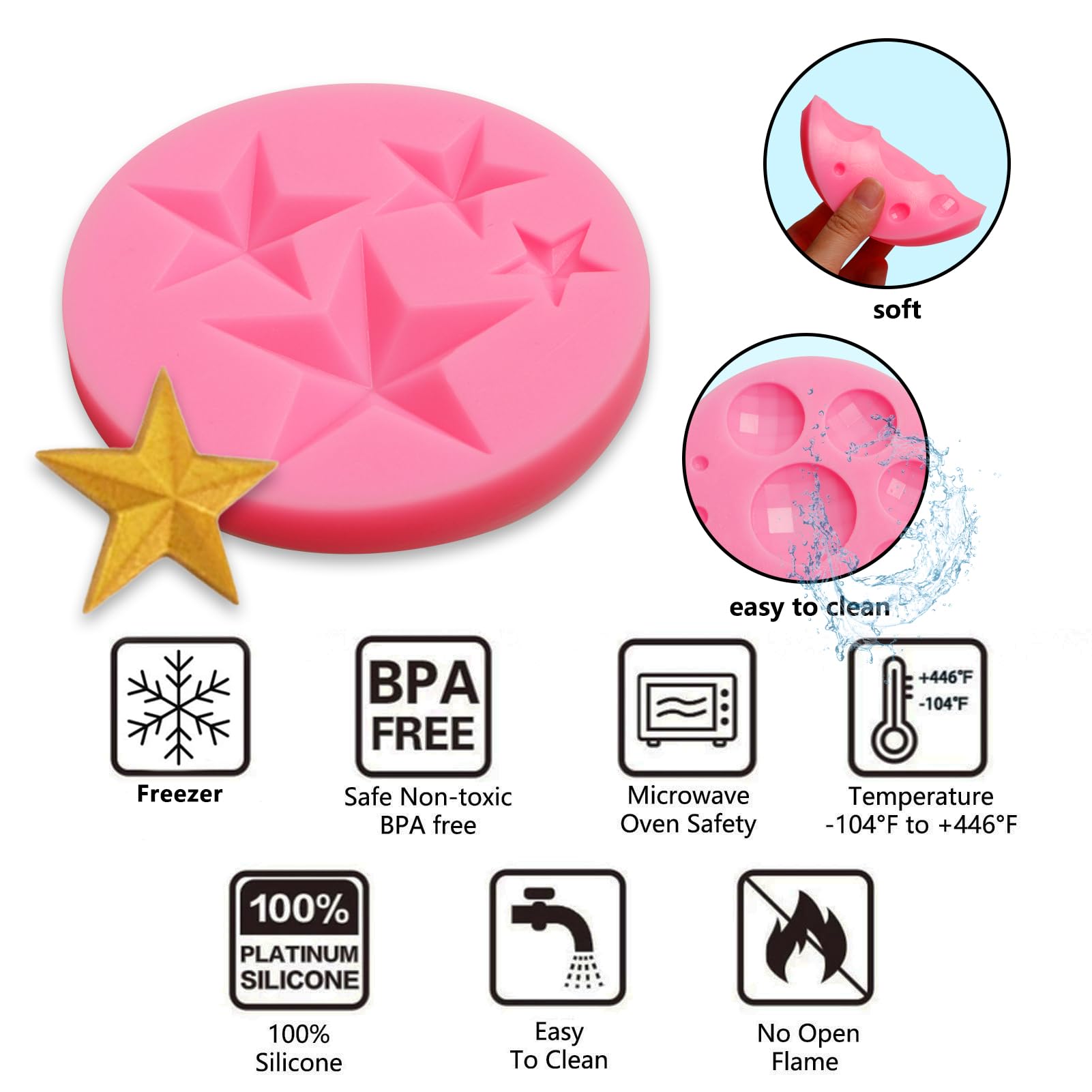 Muyulin Gems Pearl Silicone Fondant Molds, 4 Packs Star Sphere Chocolate Decoration Molds For Cake Decor, Cupcake Circle Toppers