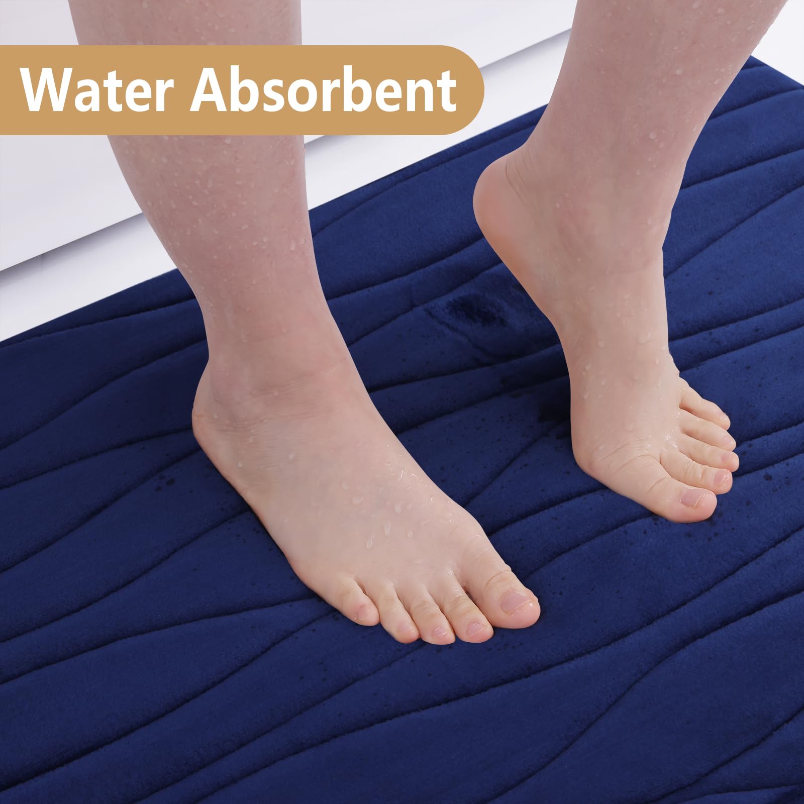 Buganda Memory Foam Toilet Rugs U-Shaped 24x20  Ultra Soft and Absorbent Bathroom Rugs  Non-Slip Toilet Bath Mat  Machine Wash Dry  Contour Bath Rugs for Toilet Base  Navy