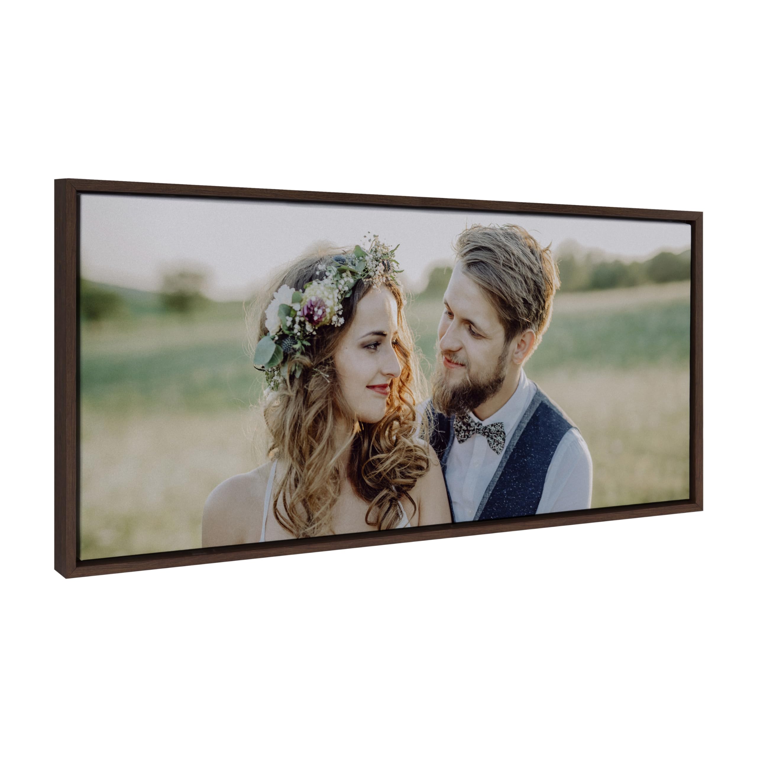 Kate And Laurel Sylvie Custom Printed Framed Canvas Wall Art, 40X18 Brown, Personal Canvas Print With Your Photos For Bedroom Or