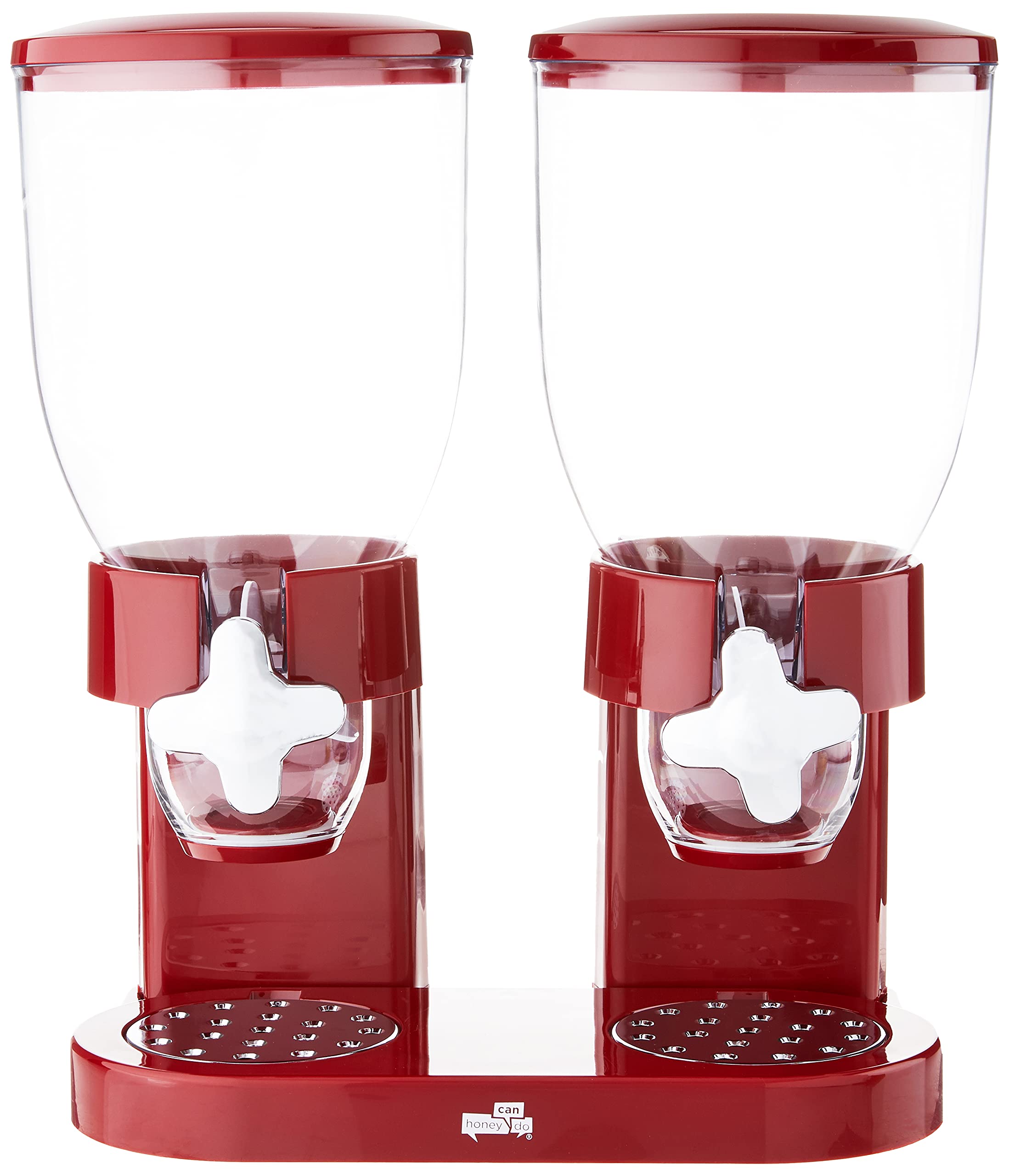 Honey-Can-Do Double Cereal Dispenser With Portion Control, Red And Chrome