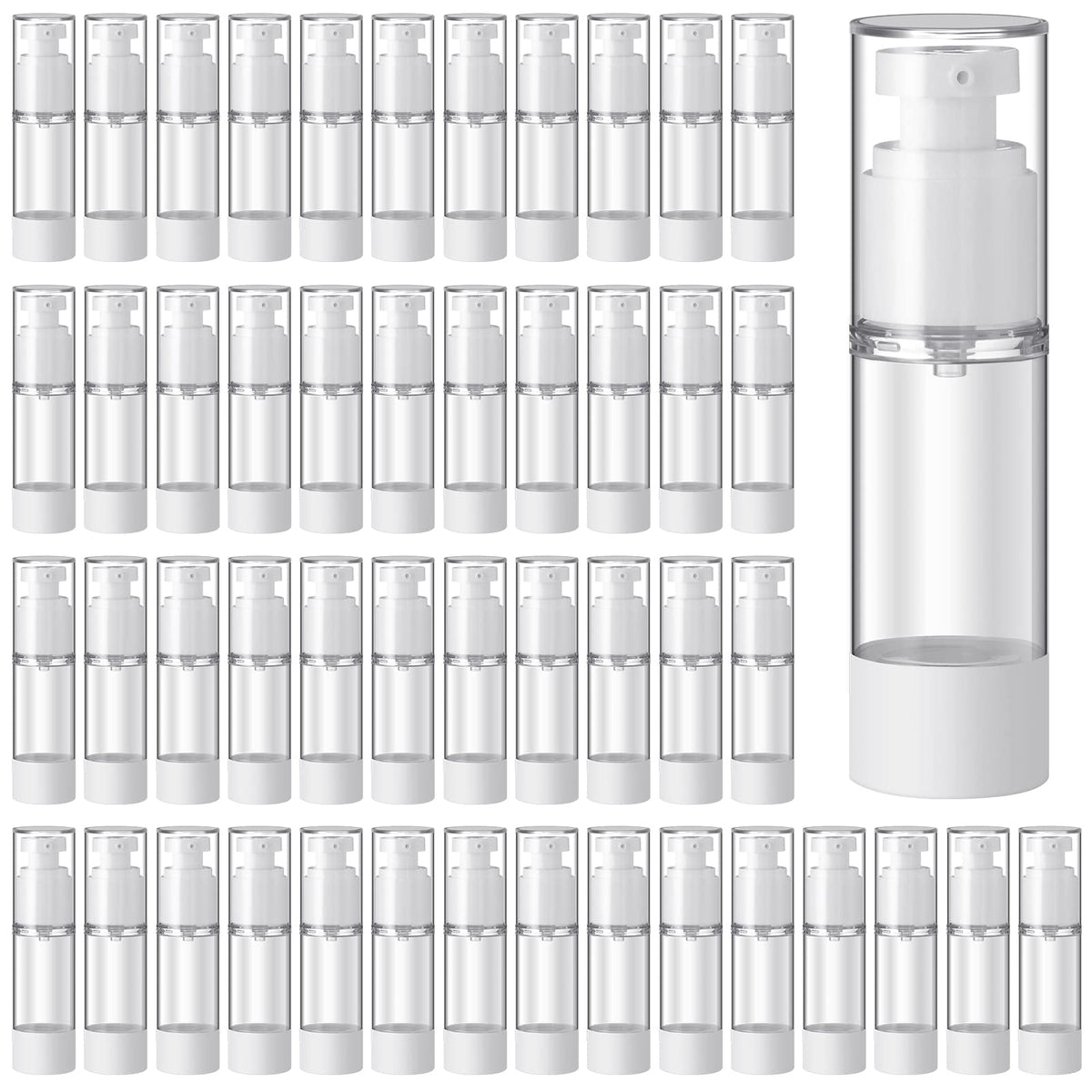 60 Pcs Clear Airless Pump Bottles Refillable Cosmetic Travel Size Dispenser Vacuum Plastic Travel Bottles Empty Lotion Pump Bott