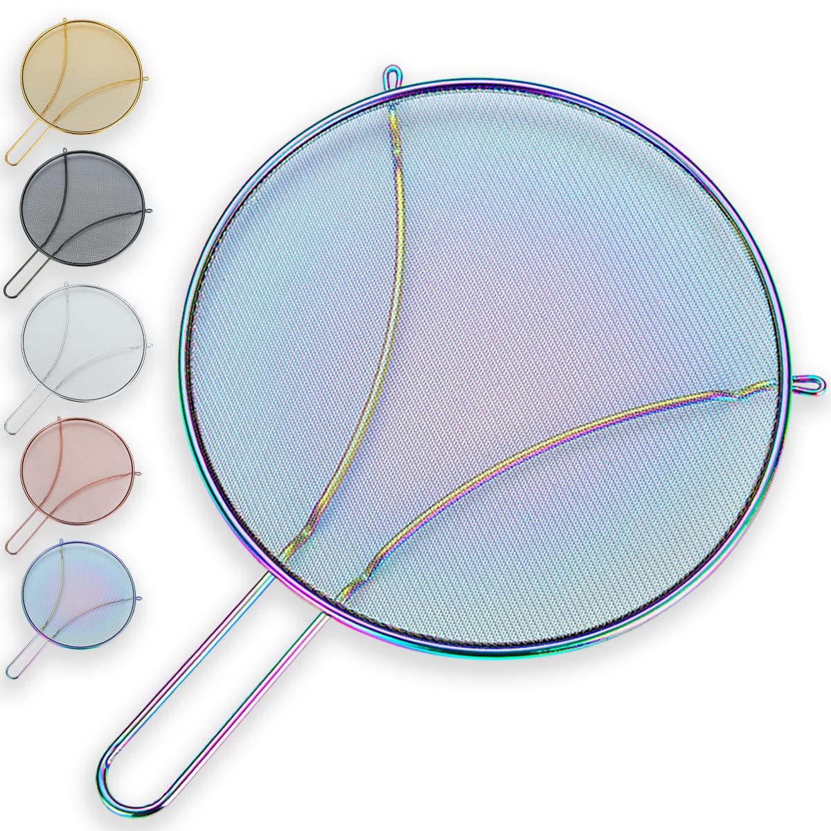 Evanda 12'' Rainbow Splatter Screen For Cooking, Stainless Steel Fine Mesh For Frying Pan, Grease Guard For Pan To Stop Hot Oil