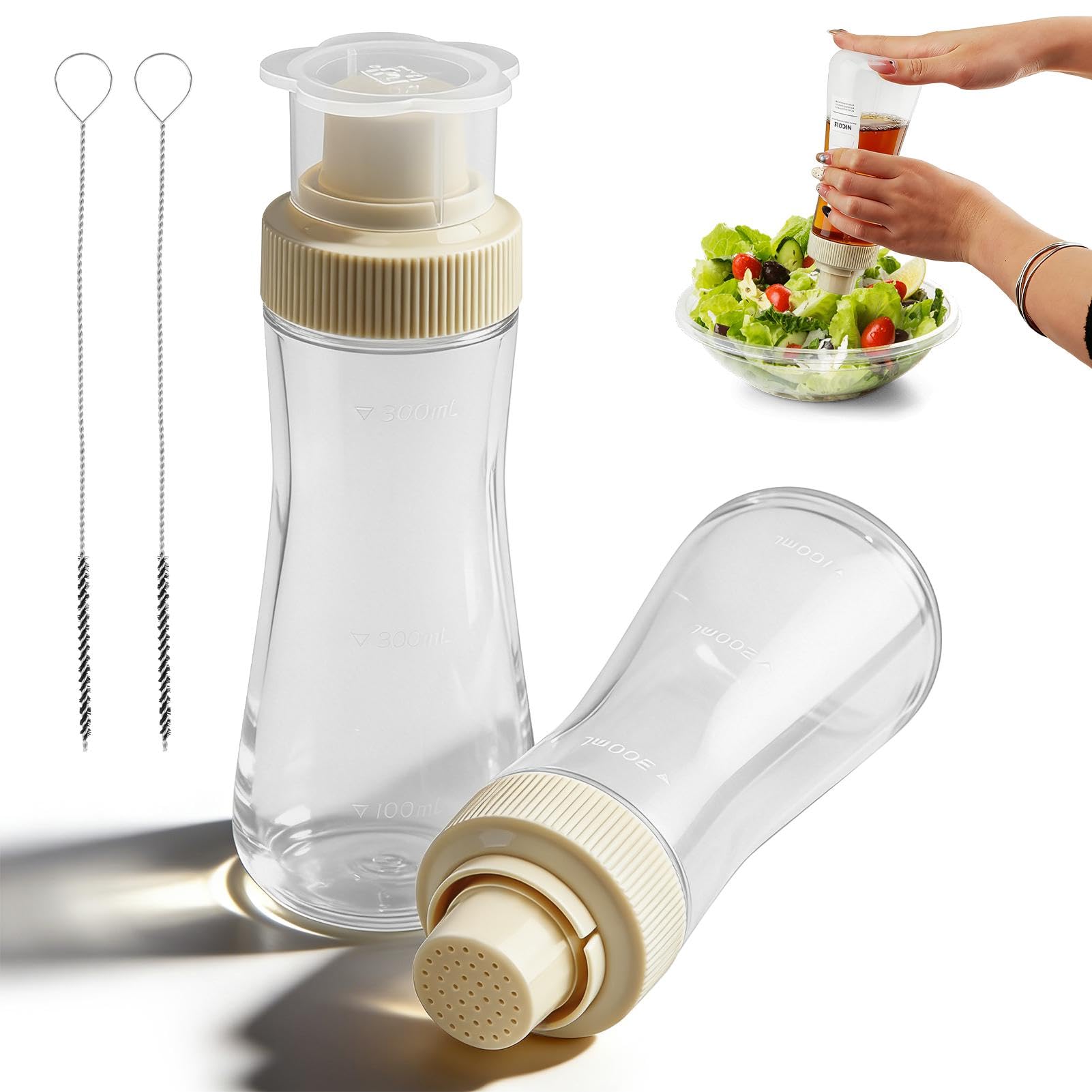 Ovrilossa 2 Pcs Cake Syrup Dispenser, Refillable Squeeze Bottles with Cleaning Brush, 12oz Sauce Dispensers with Sealing Lid for