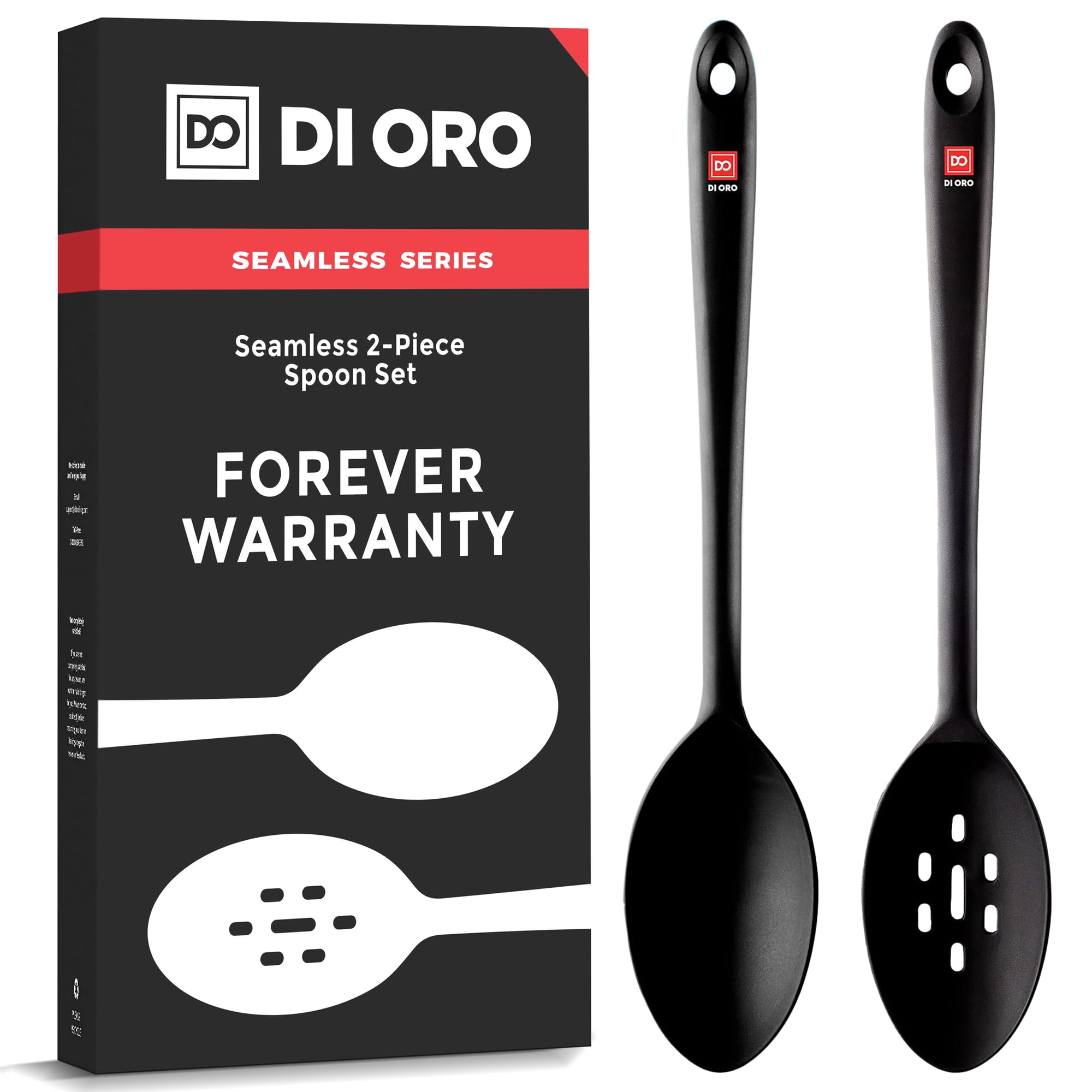 Di Oro Silicone Spoons For Cooking - Large Kitchen Spoons For Mixing, Serving, & Stirring - 600F Heat-Resistant Non Stick Utensi