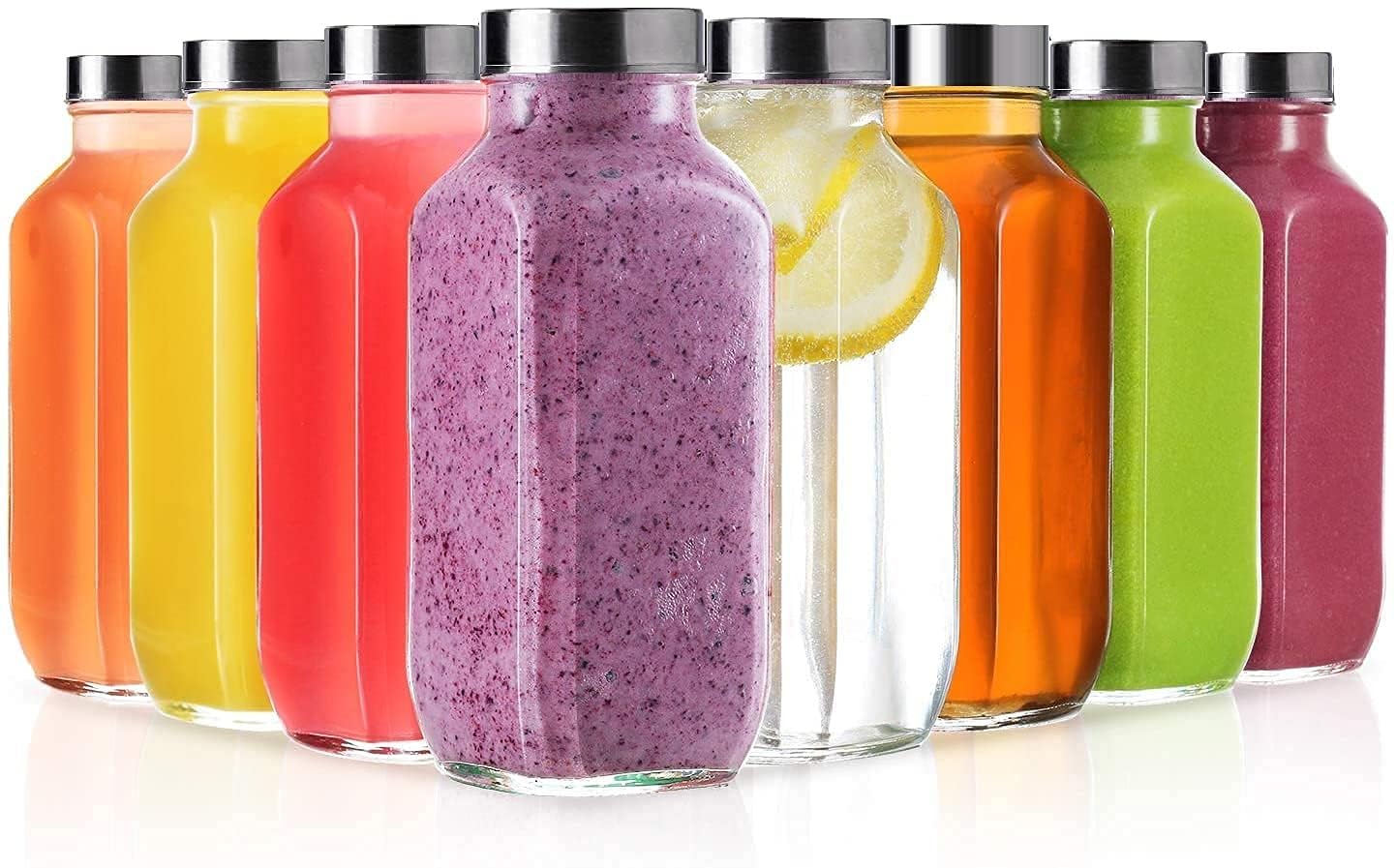 Home Stuffs Glass Spices Jars With Plastic Lids, Clear Square Water Bottles For Storing Herbs, Condiments, Cereals, Juice, Milk,