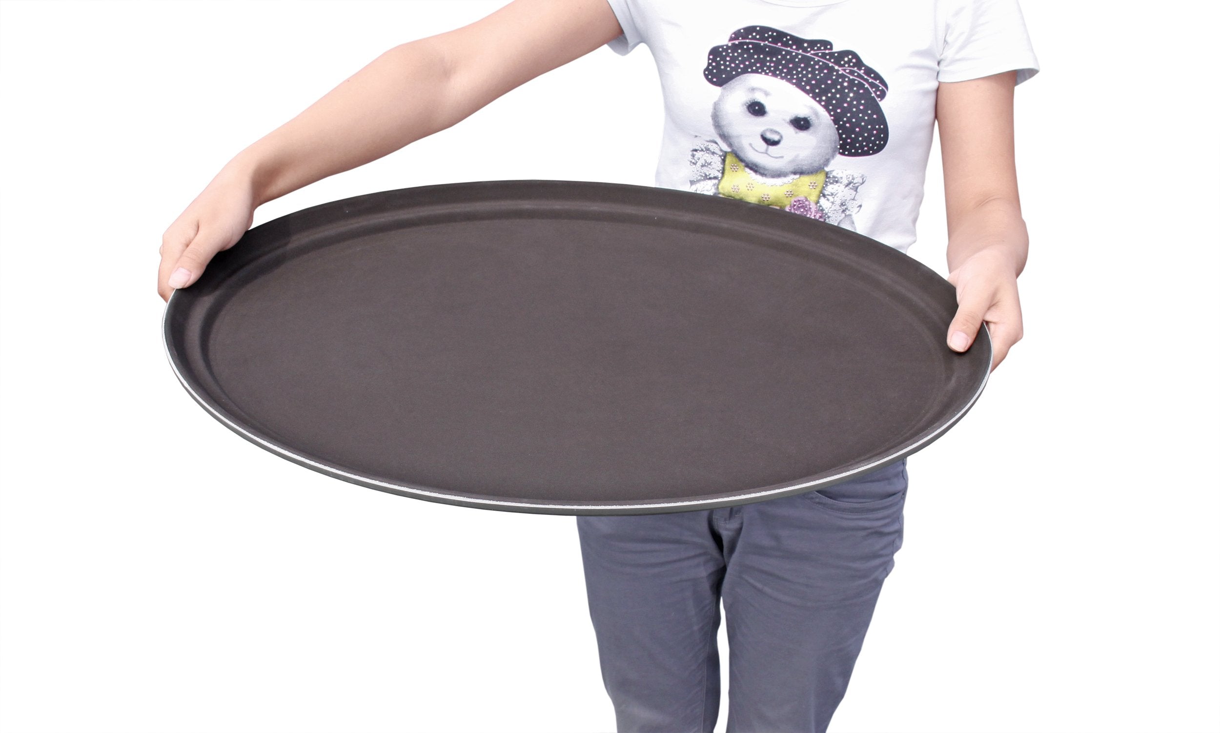 New Star Foodservice 25514 Non-Slip Tray, Plastic, Rubber Lined, Oval, 22-Inch X 27-Inch, Large, Black