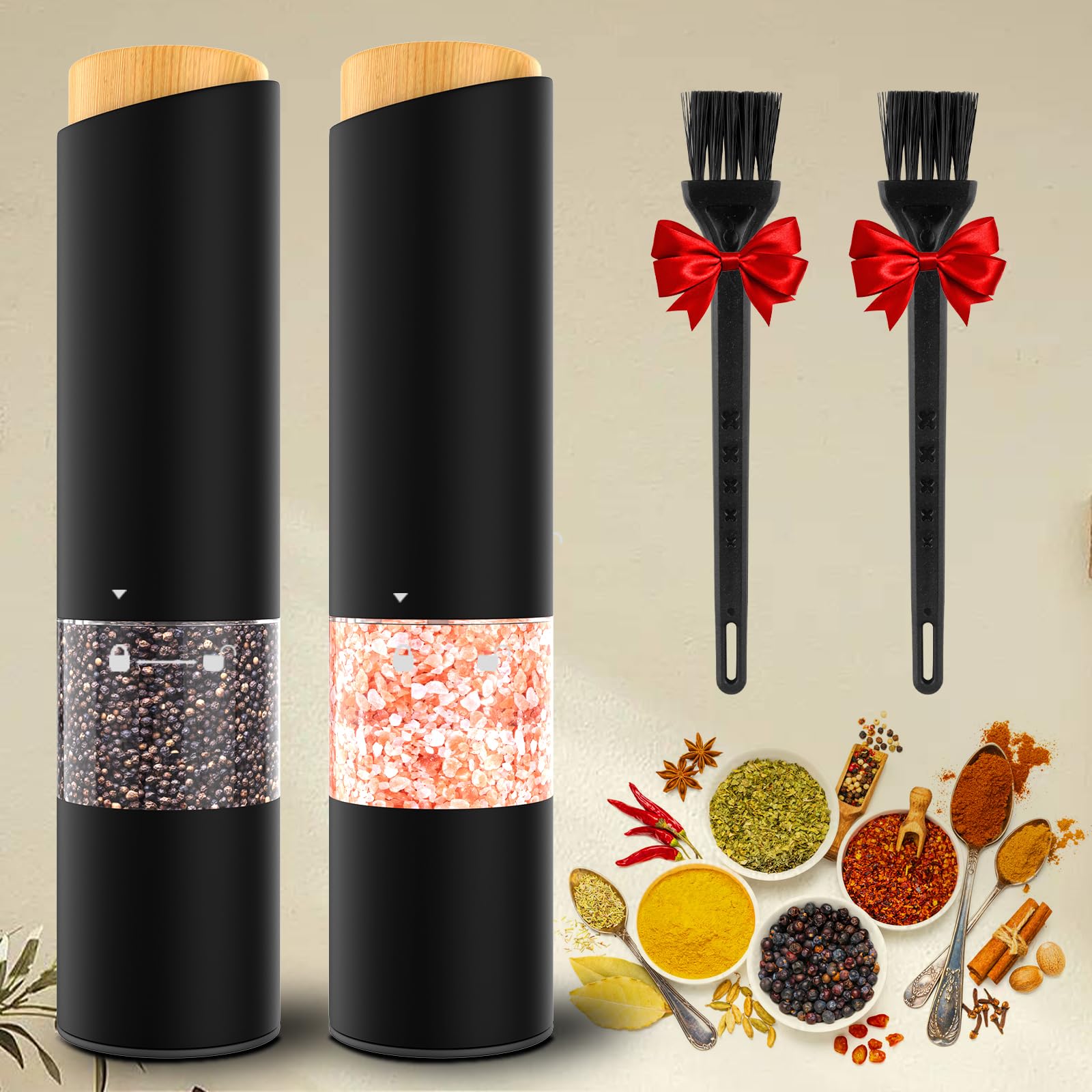 Electric Salt and Pepper Grinder Set - Adjustable Coarseness, Battery-Operated with LED Light, 360 Transparent Design for Kitche