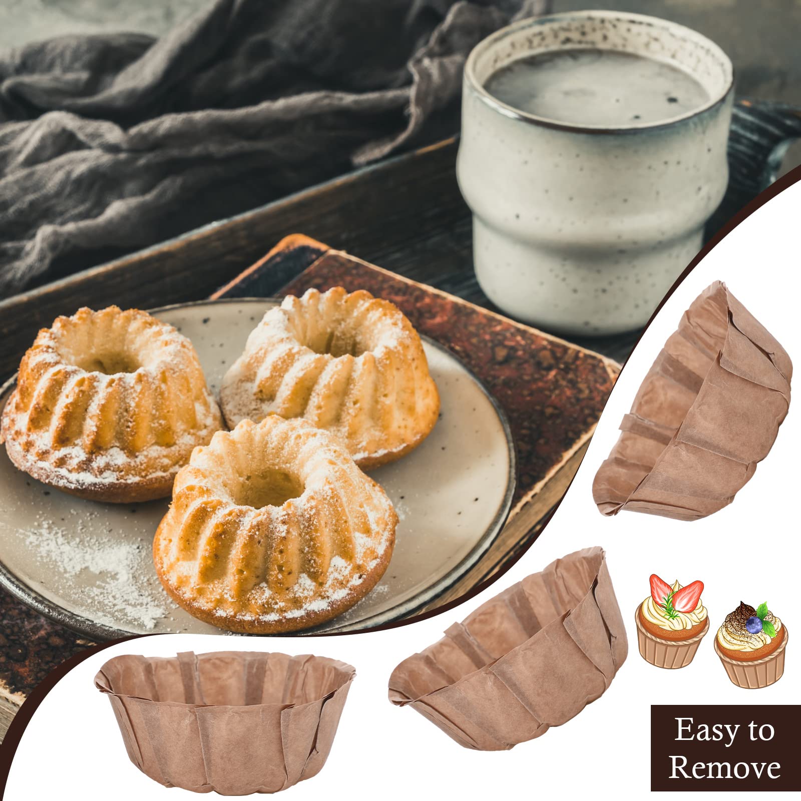100 Pieces Mini Fluted Tube Baking Mold Nonstick Round Fluted Cake Mold Paper Mini Muffin Pan Disposable Tube Cake Pan For Brown
