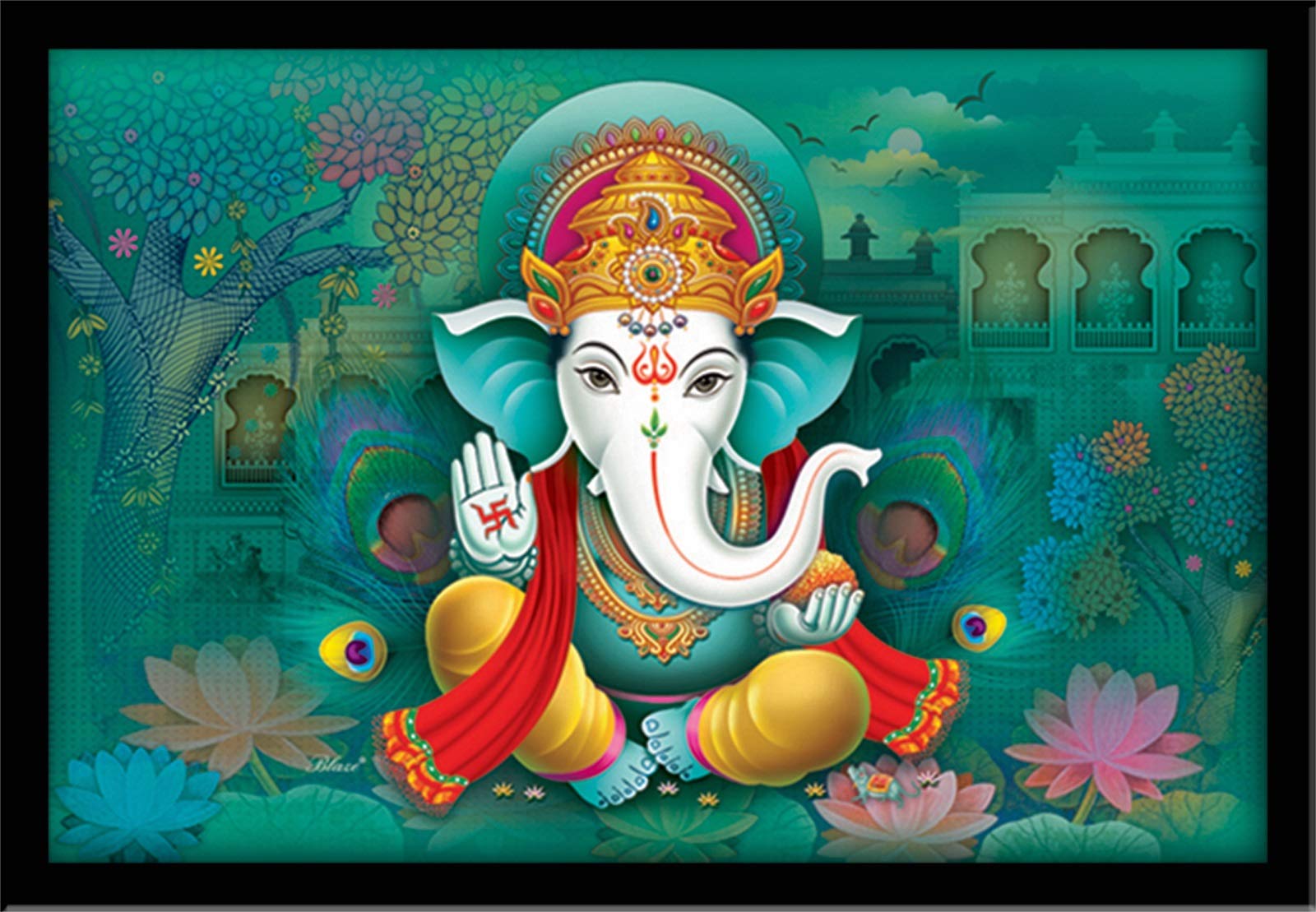 Lifehaxtore Ganesha Art Framed Painting | Ready To Hang -(Wooden Fiber Frame, 12Inch X 18 Inch)