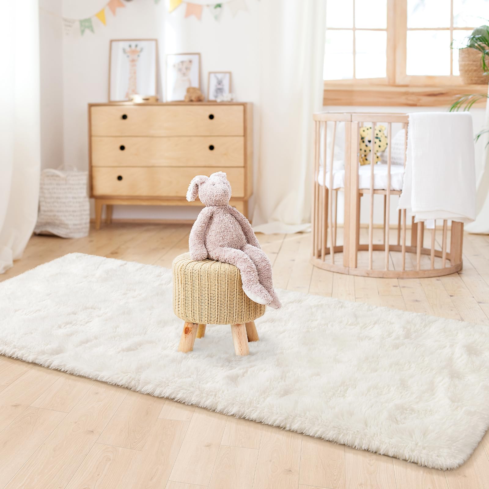 LOCHAS Ultra Soft Indoor Modern Area Rugs 2x6, Fluffy Living Room Carpets for Children Bedroom Home Decor Nursery Rug, Cream