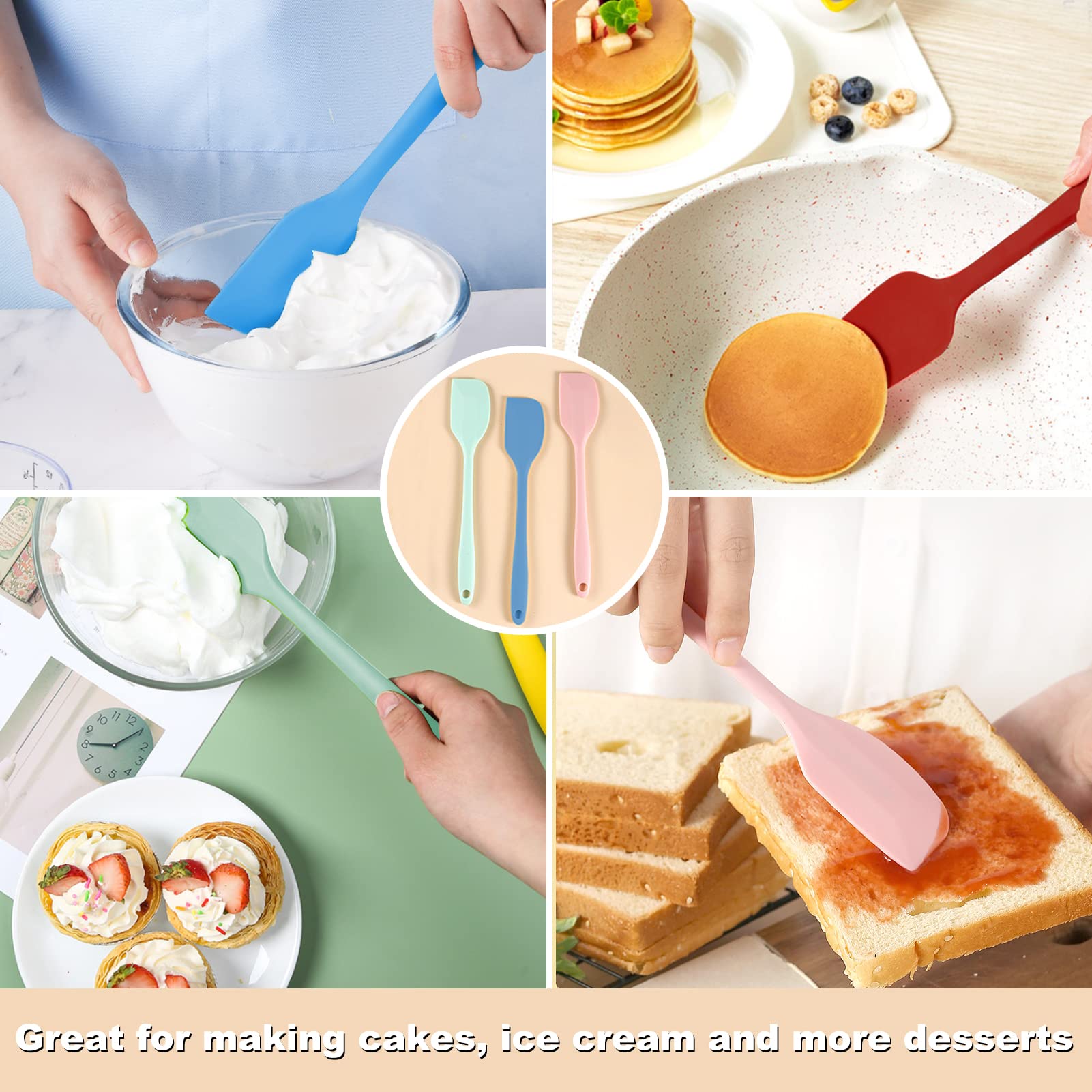 Kitchen Gims Silicone Spatula Set 6 Pack 8.5 Inch Small Rubber Spatula Heat Resistant Mini Silicone Spatula Non-Stick Flexible F