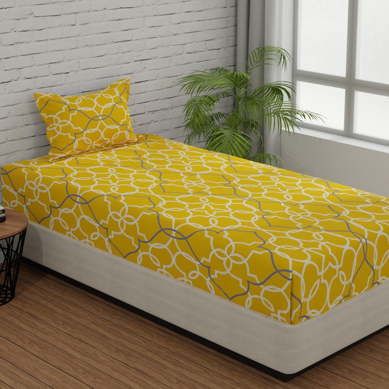 Huesland by Ahmedabad Cotton 144 TC Bedsheets Single Bed Cotton with 1 Pillow Cover | Yellow