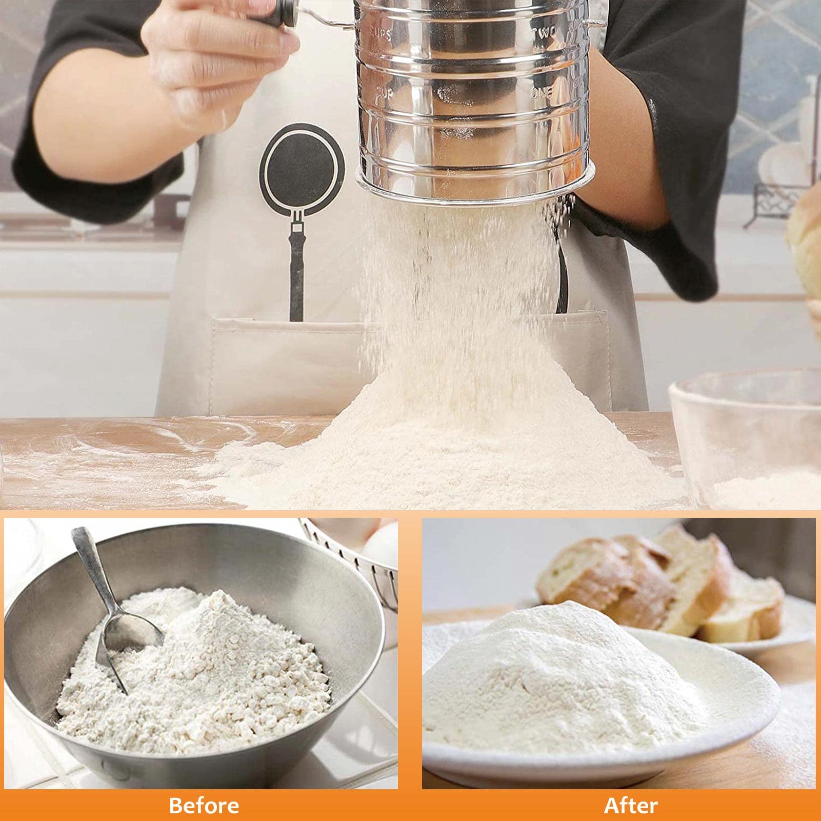 HULISEN Pastry Cutter, Dough Blender, 3 Cup Flour Sifter and Biscuit Cutter, Stainless Steel Dough Cutter, Professional Baking D