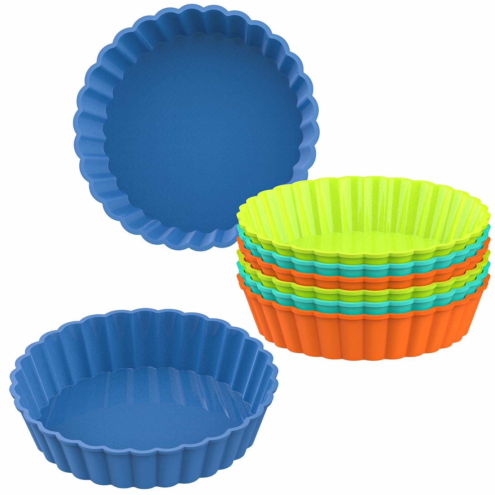 Webake 8 Pack Silicone Tart And Pie Molds, 5 Inches Silicone Round Mold Individual Small Fluted Cake Pans Mini Quiche Tart Pans