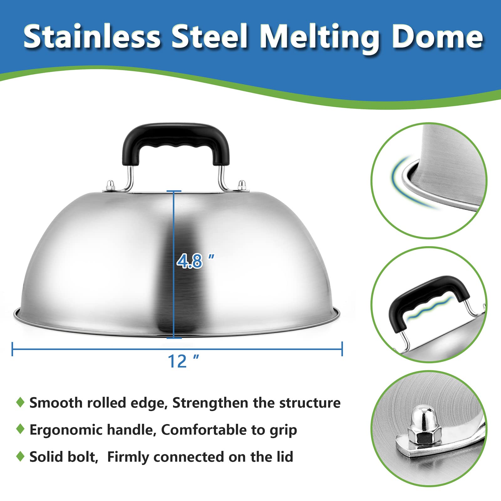 Cheese Melting Dome Set Of 2(12 Inch), Joyfair Large Stainless Steel Basting Cover For Griddle, Flat Top Grill Tools For Outdoor