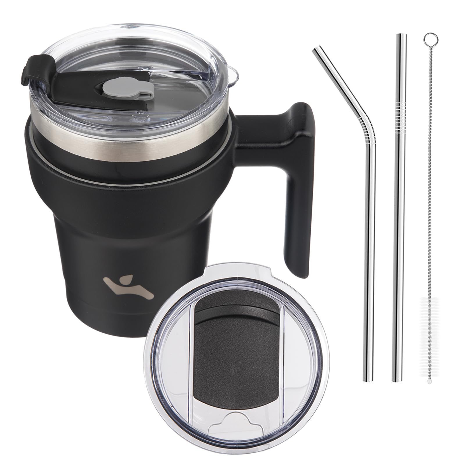 Konokyo 10 oz Tumbler with Handle and 2 Straw 2 Lid, Insulated Water Bottle Stainless Steel Vacuum Cup Reusable Travel Mug,Black