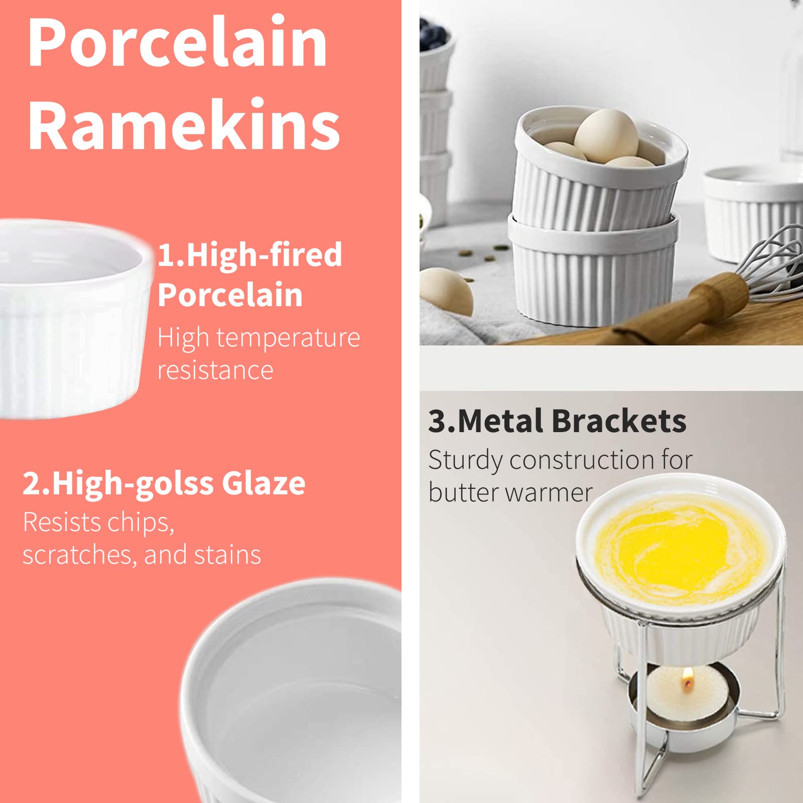 Luvan 4 Pieces Butter Warmers,Butter Warmers For Seafood With 20 Pieces Tealight Candles,Ceramic Butter Warmer Set For Chocolate