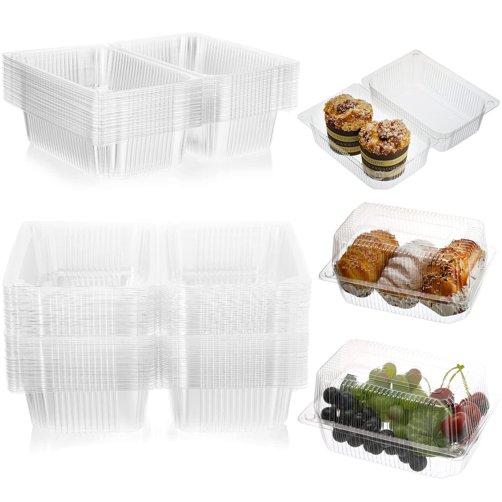 Peohud 100 Pieces Plastic Hinged Food Containers, Clear Clamshell Takeout Tray, Disposable To Go Container For Salads, Sandwich,