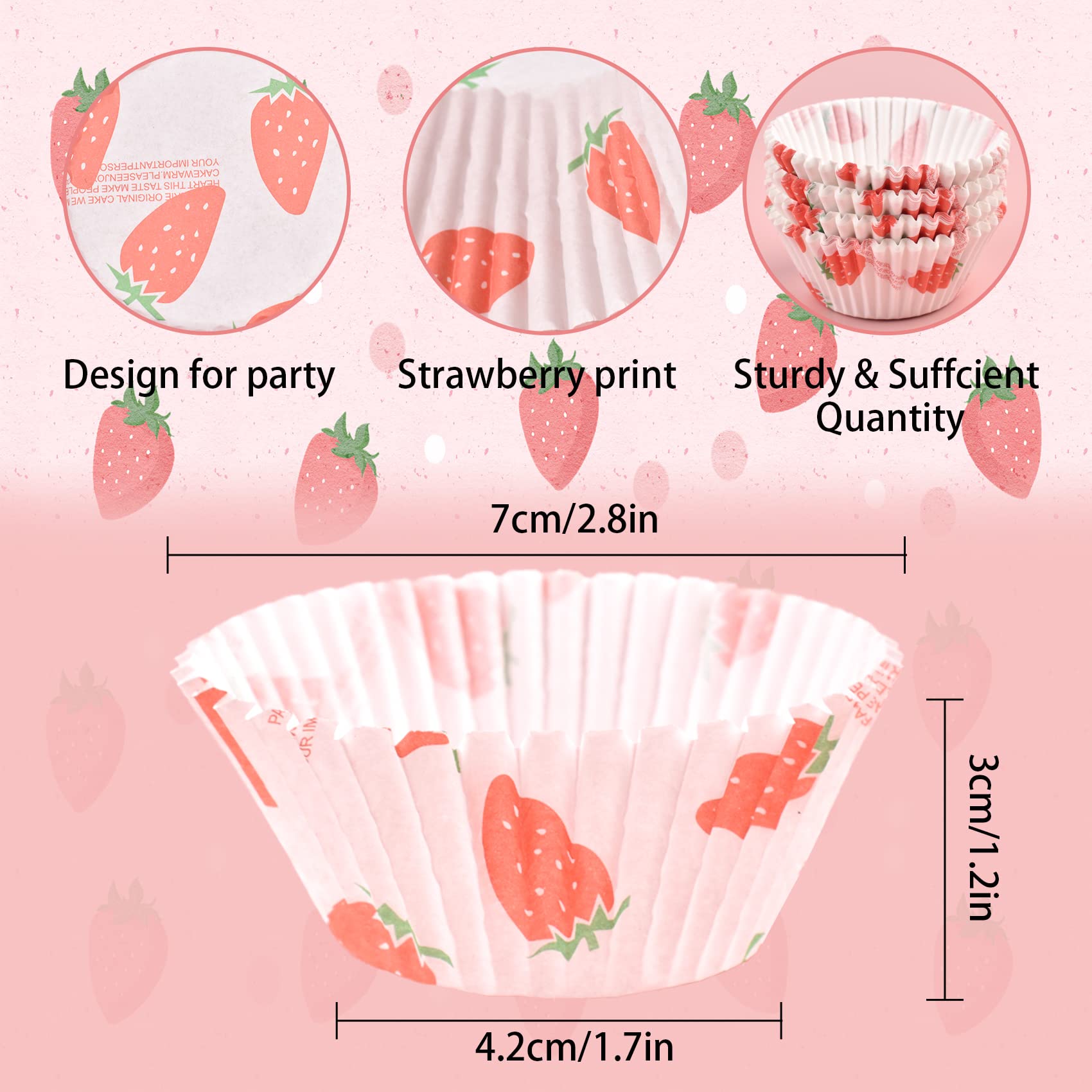 Cupcake Liners For Baking, 100Pcs Muffin Liners, Strawberry Printing Baking Cups Paper, Cupcake Wrappers Non Stick, Standard Cup