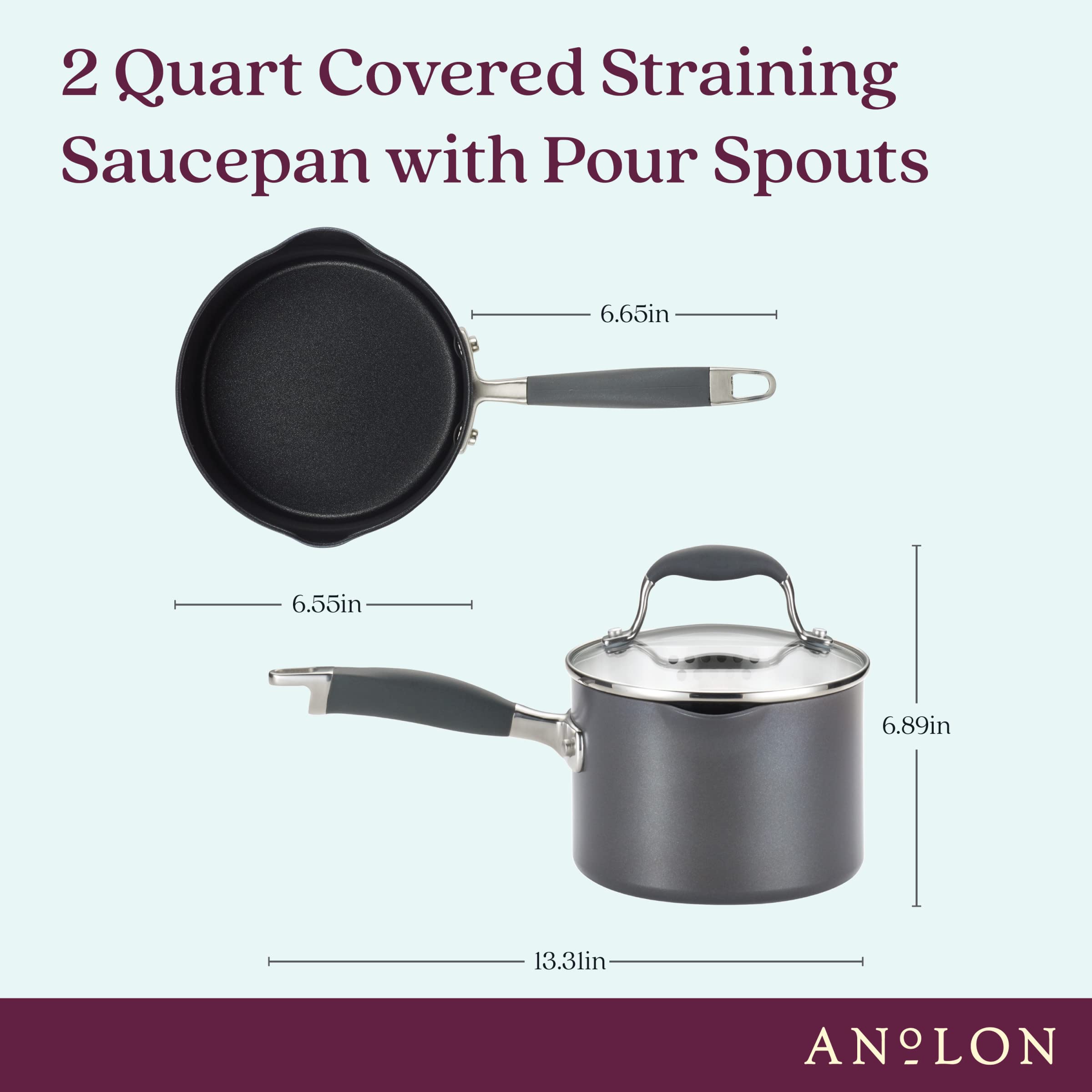 Anolon Advanced Home Hard Anodized Nonstick Sauce Pan/Saucepan With Straining And Lid, 2 Quart (2 Qt Straining Saucepan, Moonsto
