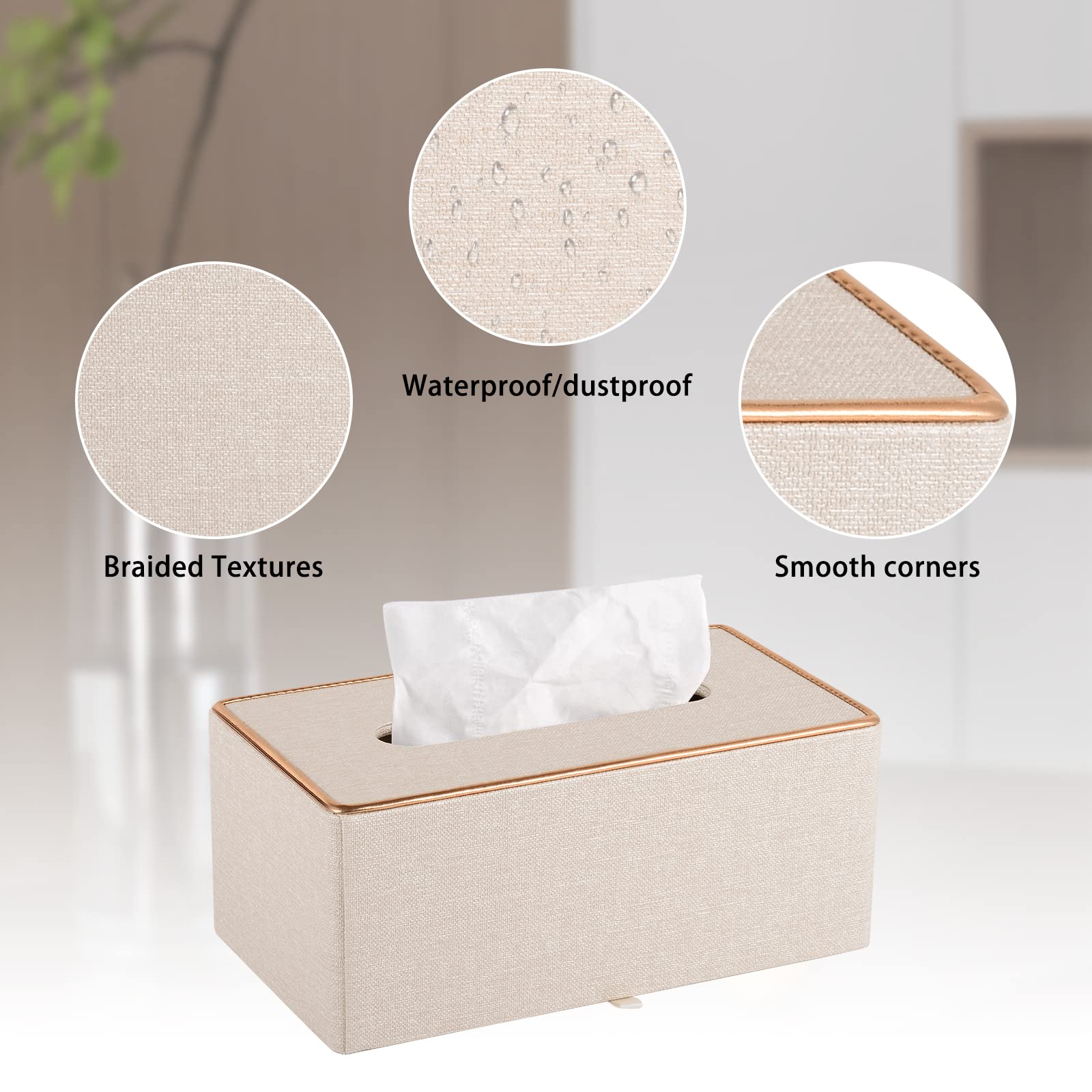 High-end Fashion Leather Tissue Box Holder Business Black  Rectangular Napkin Holder Drawer Paper Dispenser Dispenser  Home Office car Tissue Holder with Magnetic Bottom (Beige)