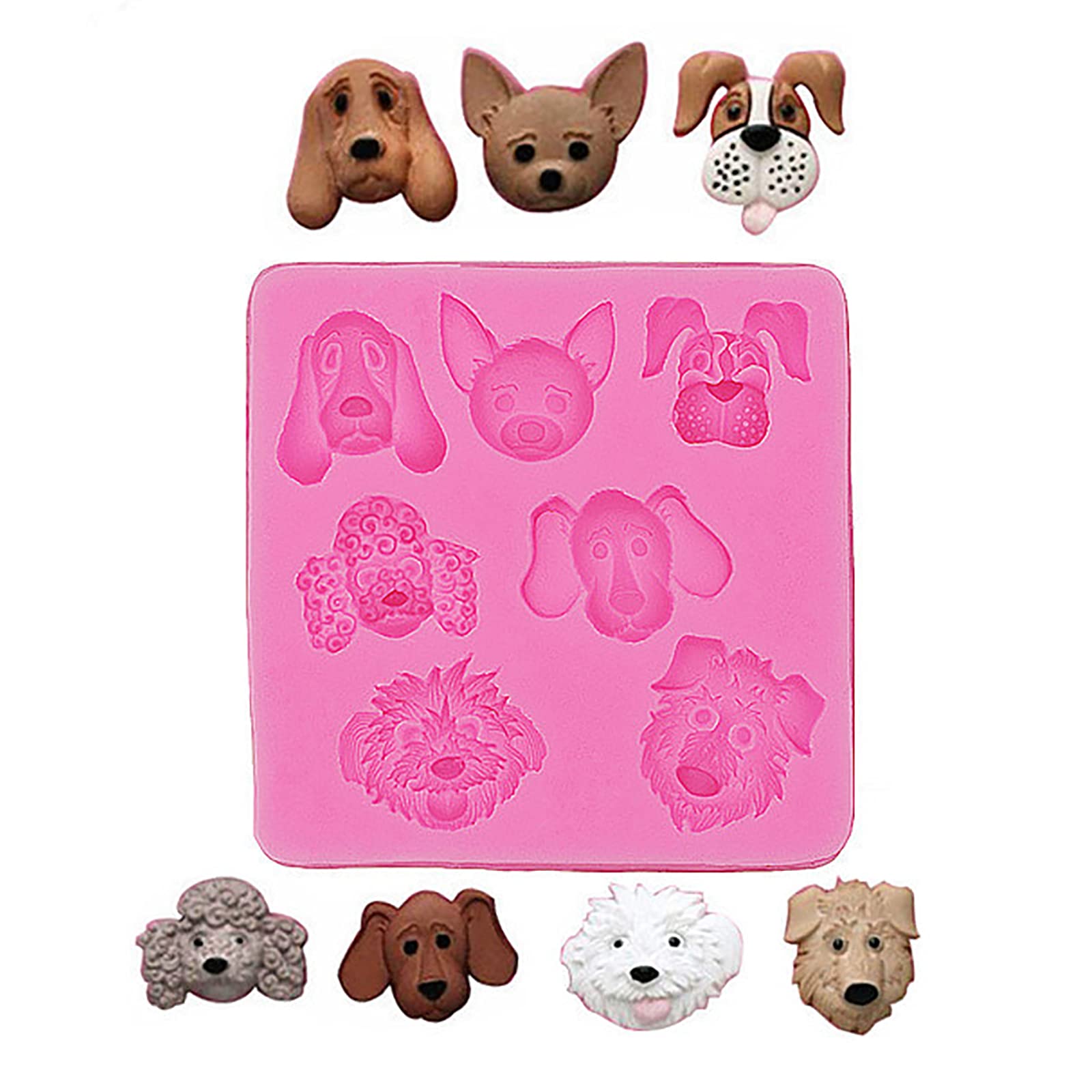 Cute Mini Dog Head Shape Set Silicone Mold For Handmade Diy Resin Jelly Shots Epoxy Gum Paste Fondant Jello Pendant Cake Topper