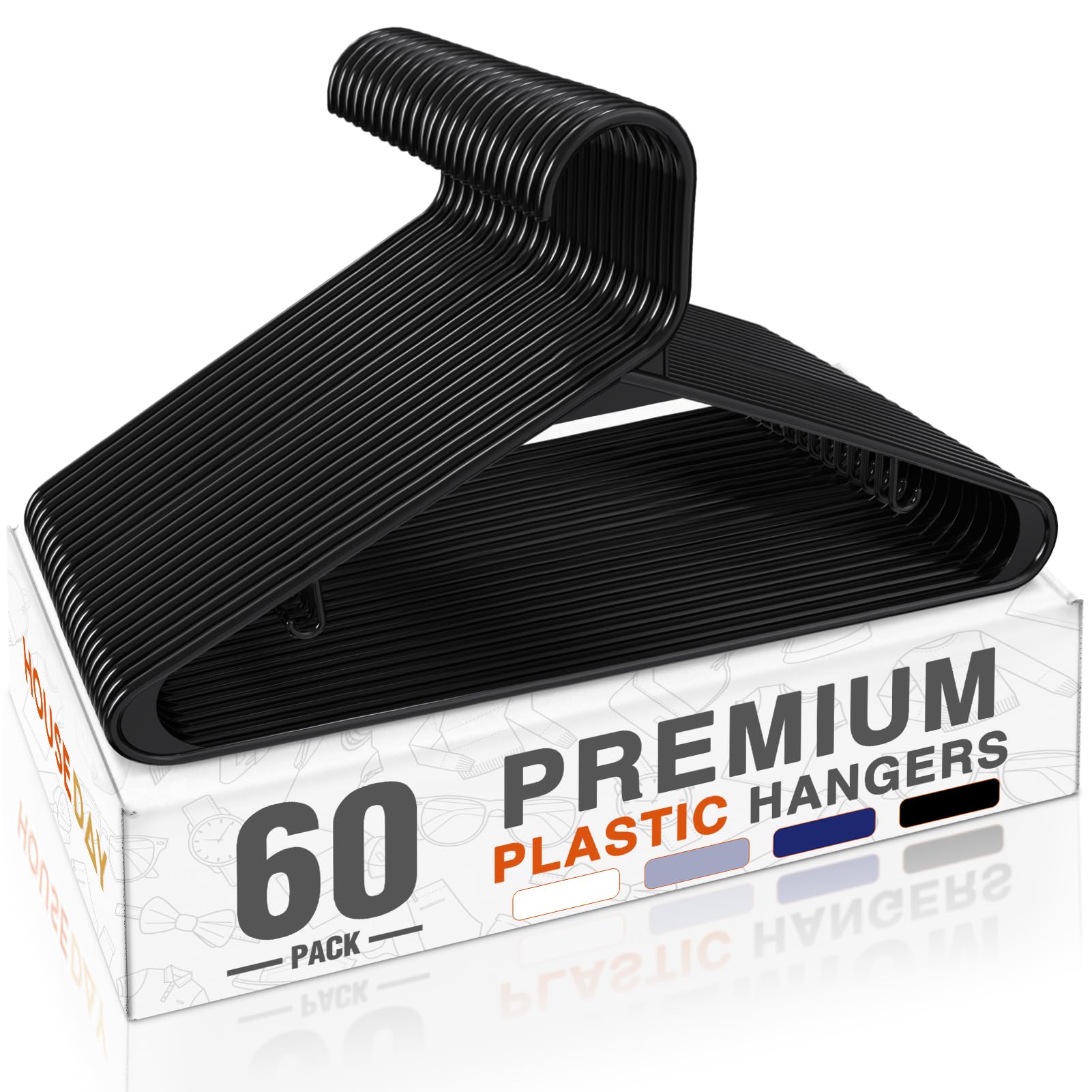 HOUSE DAY Durable Black Plastic Hangers Light-Weight with Hooks 60 Pack are Perfect Use in Any Closet For Space Saving And Everyday Use