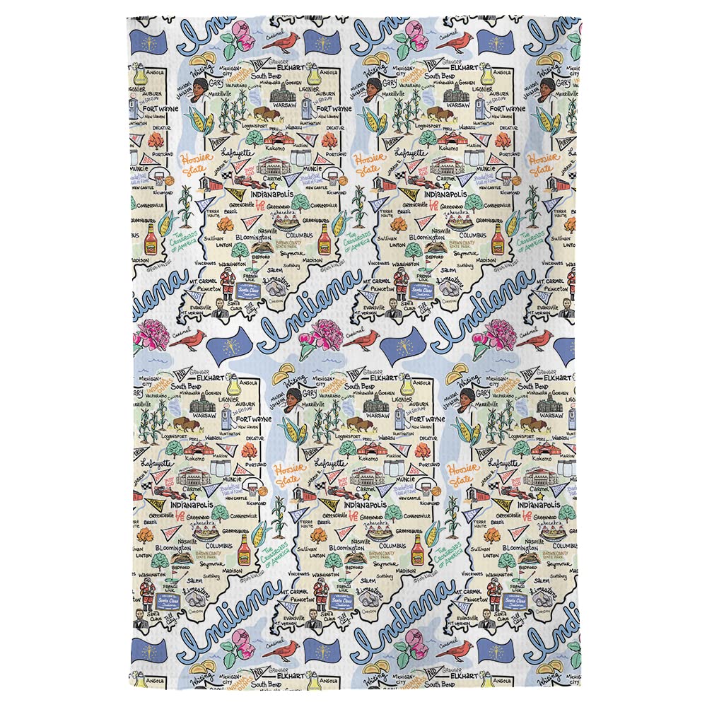 Fish Kiss 16''X24'' Indianna Map Towel Is 100% Microfiber Waffle Weave Help You Explore In Detail - Our Super Absorbent & Soft,