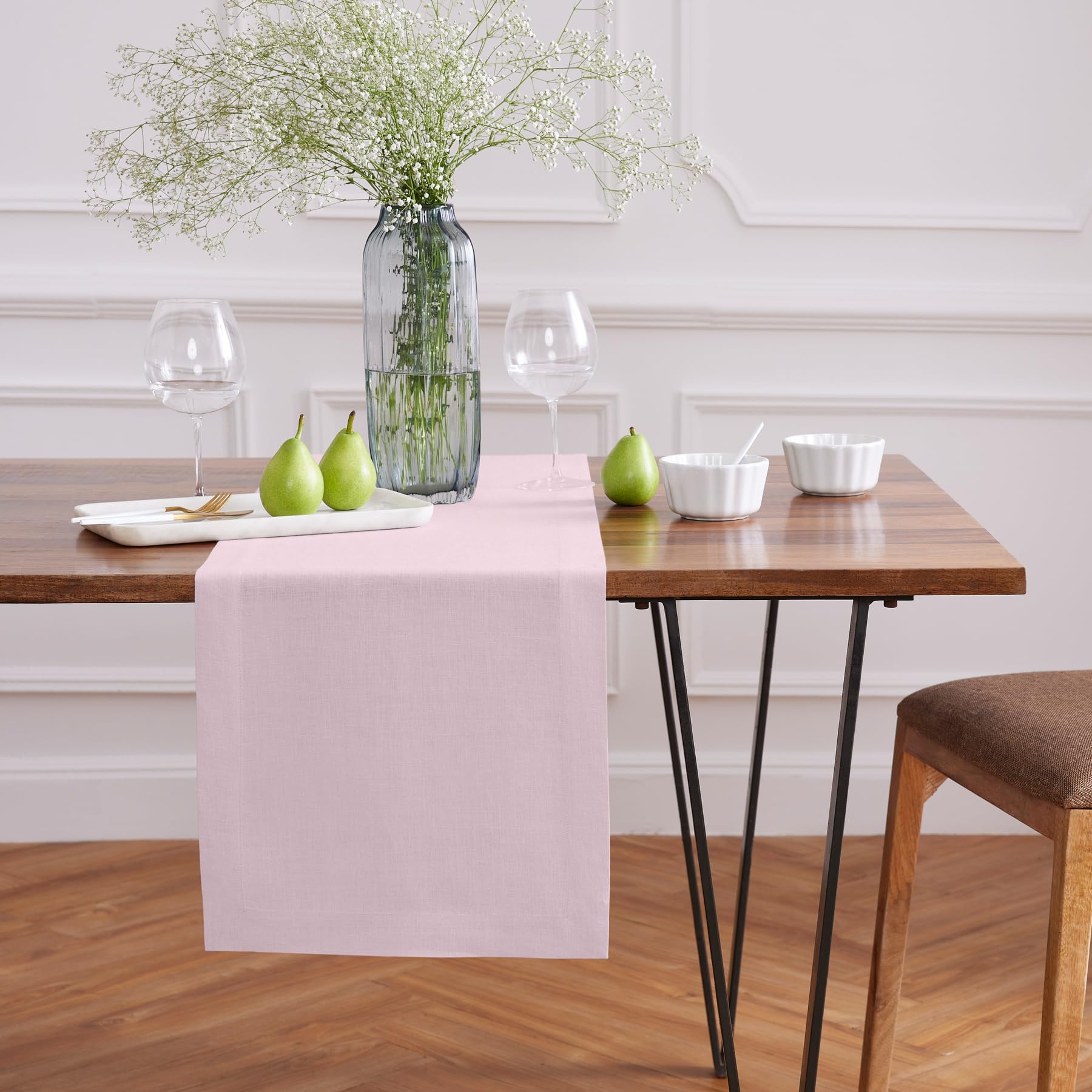 Solino Home Linen Ice Lilac Table Runner 108 Inches Long - Sonoma, 100% Pure Linen Prewashed Dining Table Runner 14 X 108 Inch I
