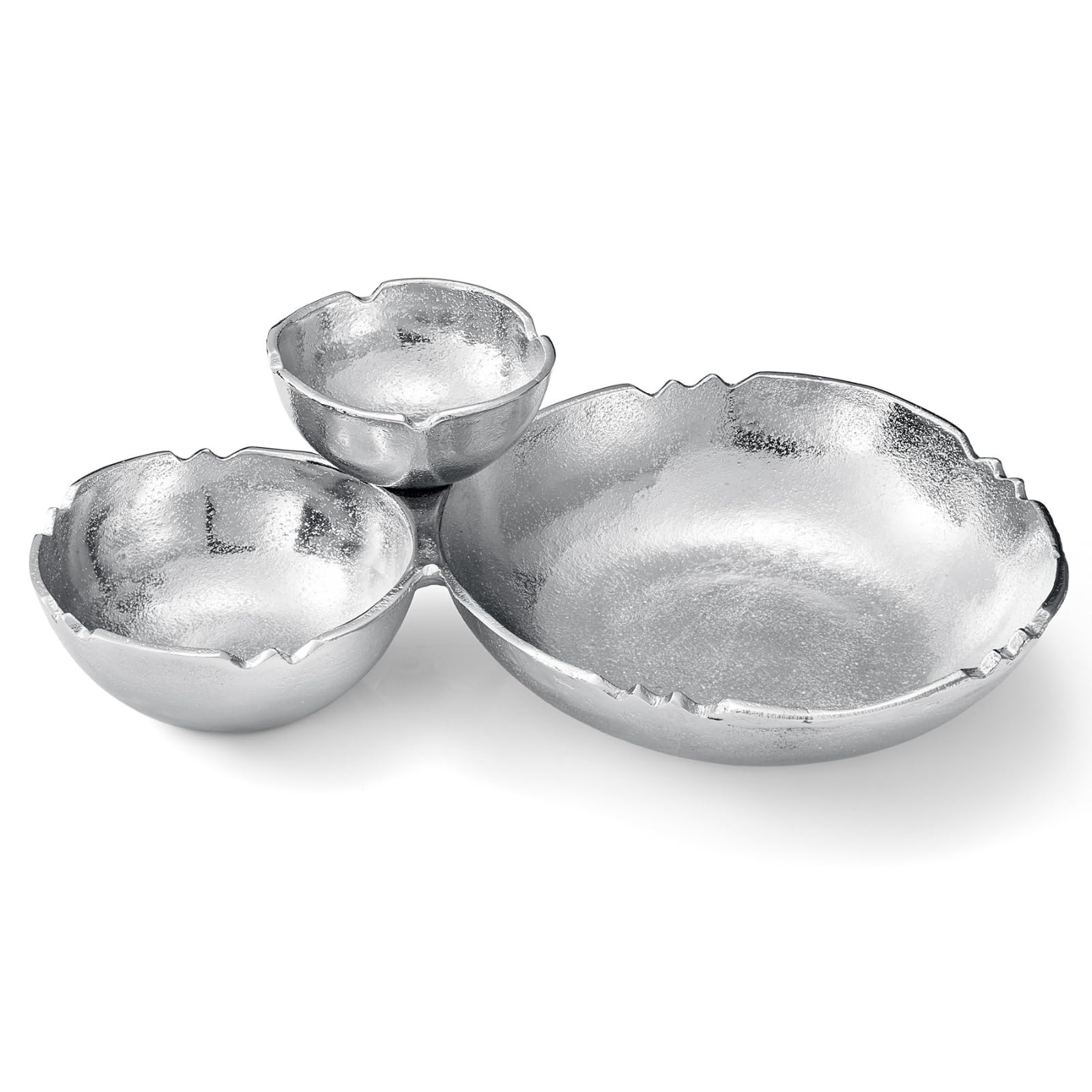 3 Cluster Decorative Bowls Bright Silver Snack Tray Bowl Chip