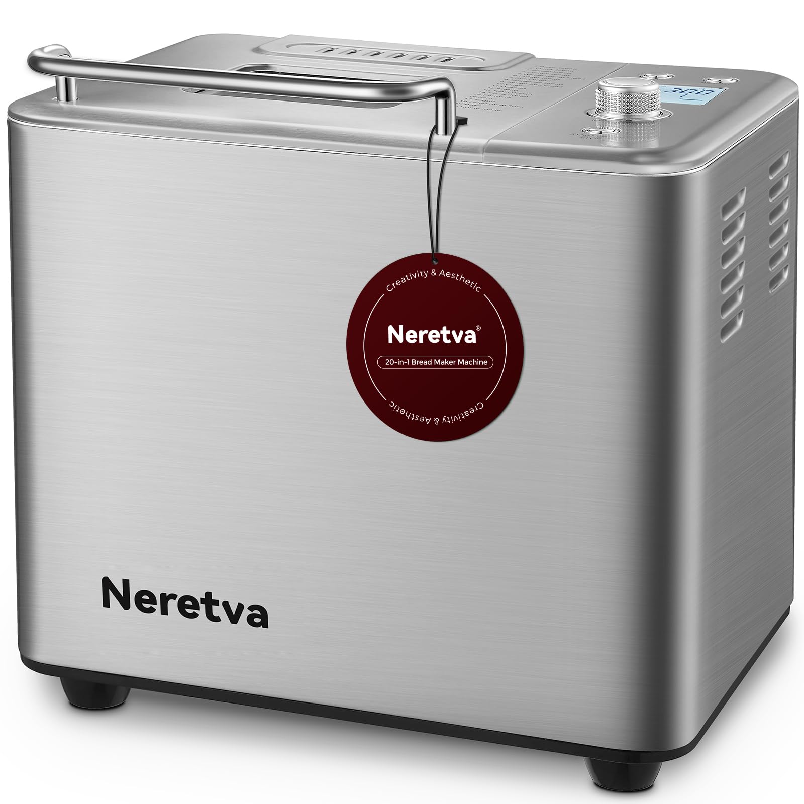 Neretva Bread Maker, [20-In-1 & Dual Heater & 2Lb]Smallest Size Bread Machine Nonstick Ceramic Pan Bread Maker Machines All Meta
