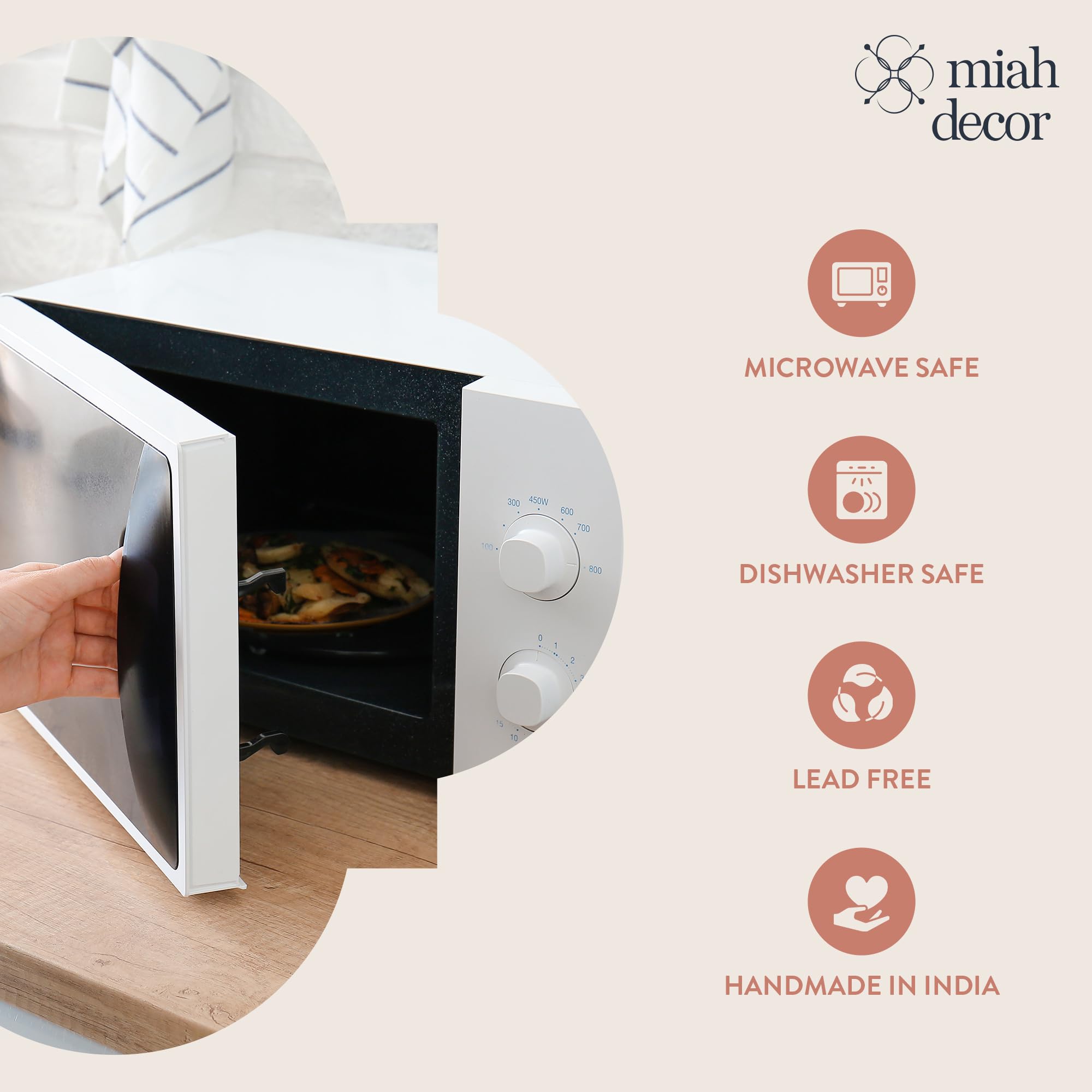 Miah Decor Ceramic Quarter Plates Snack Plates Set Of 4 Handcrafted Stoneware Off-White With Brown Rim & Grains Serving Platter