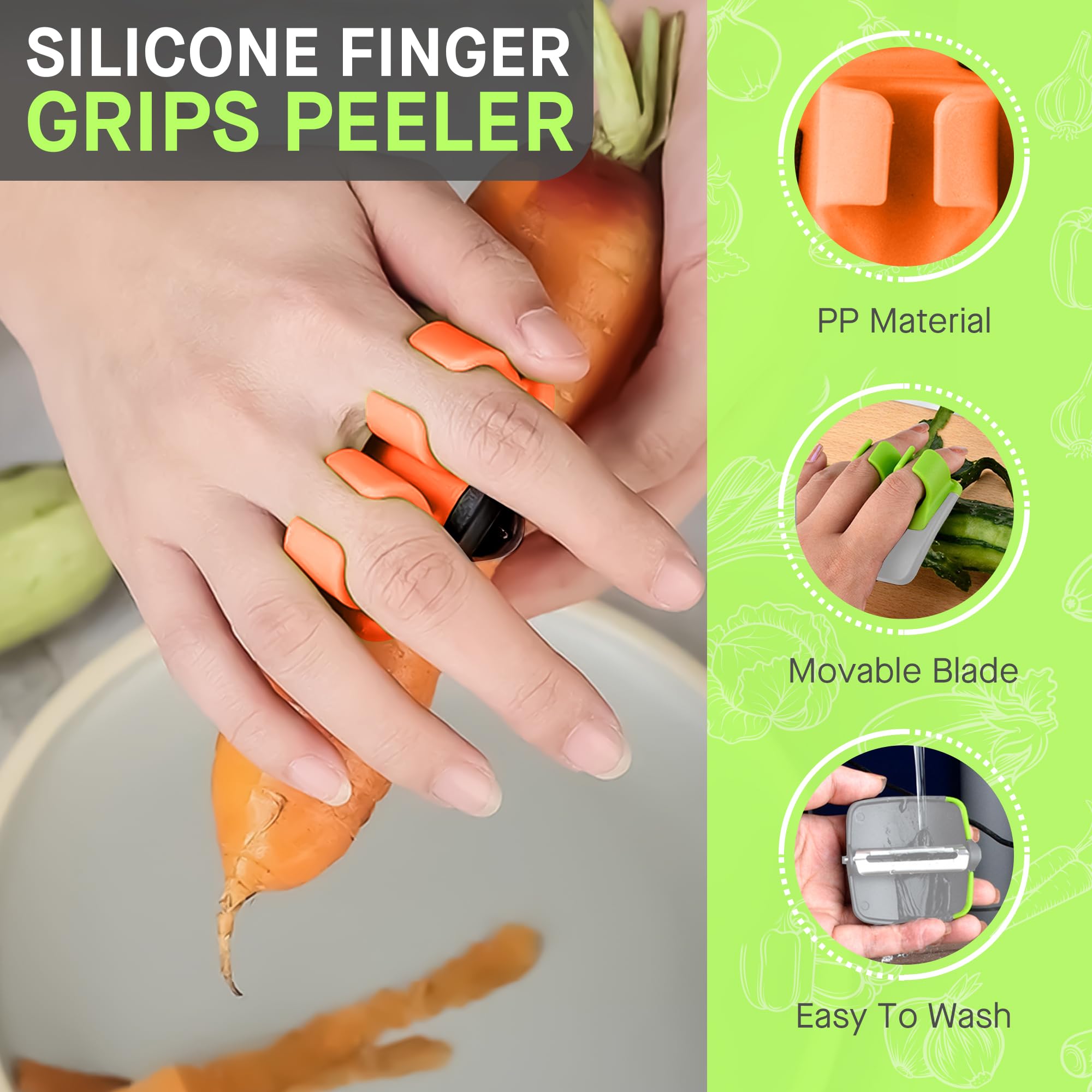 Fingers Grip Palm Peeler For Fruit & Vegetable, Comfortable Silicone Finger Grips Peeling Tool For Potato, Carrot, Cucumber, App