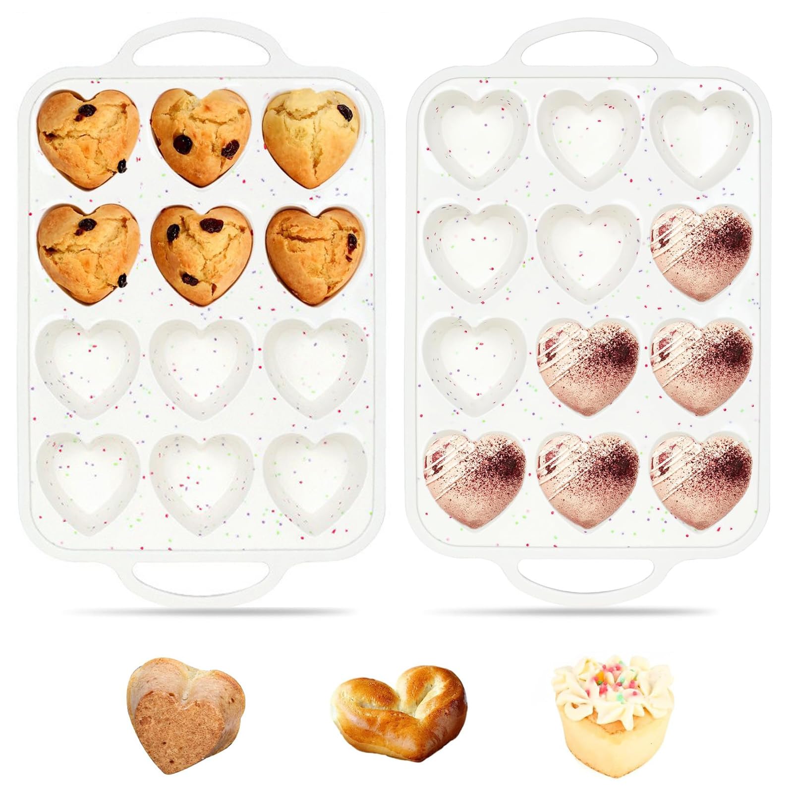 LZEXIN Mini Loaf Pans, Metal Reinforced Frame Silicone Mini Bread Loaf Pans 24 Cavities Nonstick for Baking Cornbread, Small Bre
