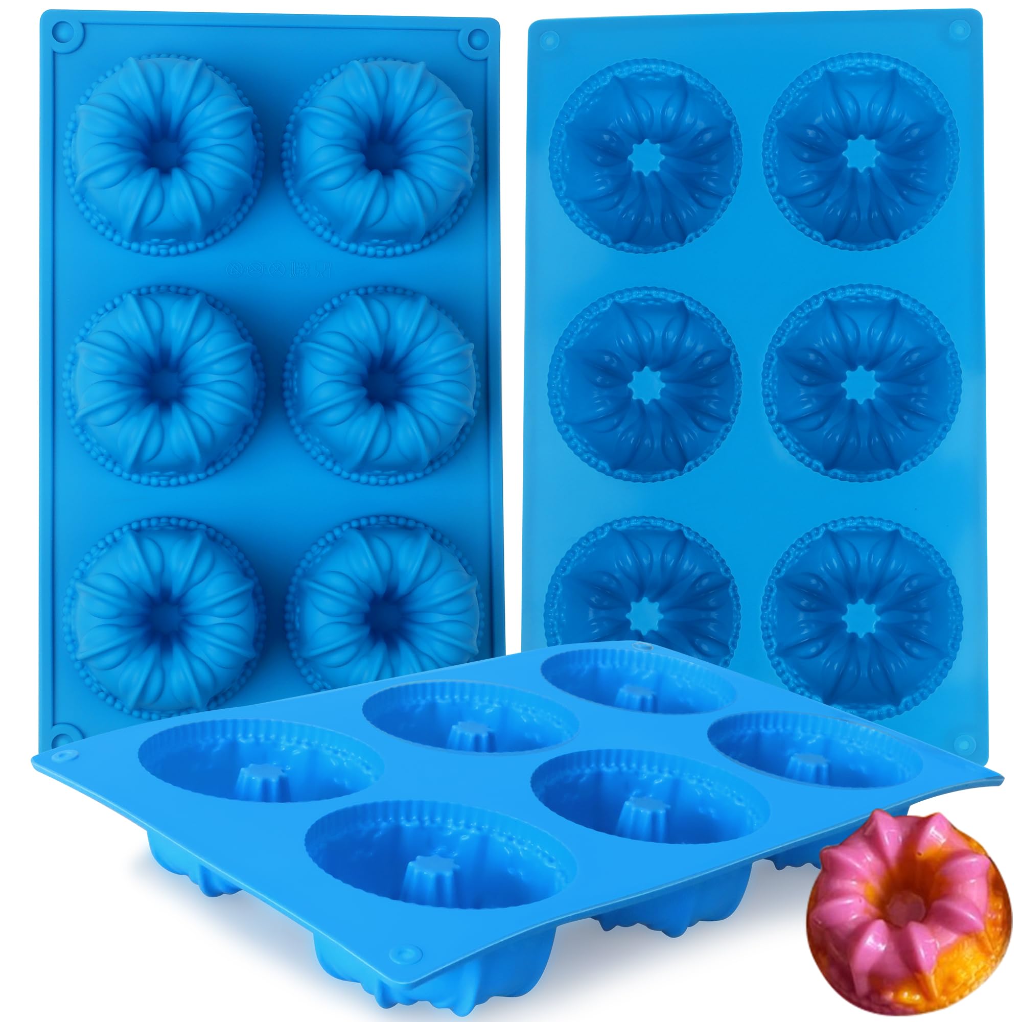 Sidosir Mini Fluted Tube Cake Pan, 6Cavity Heritage Fluted Tube Cake Silicone Mold For Baking,Non Stick Fancy Molds For Fluted T