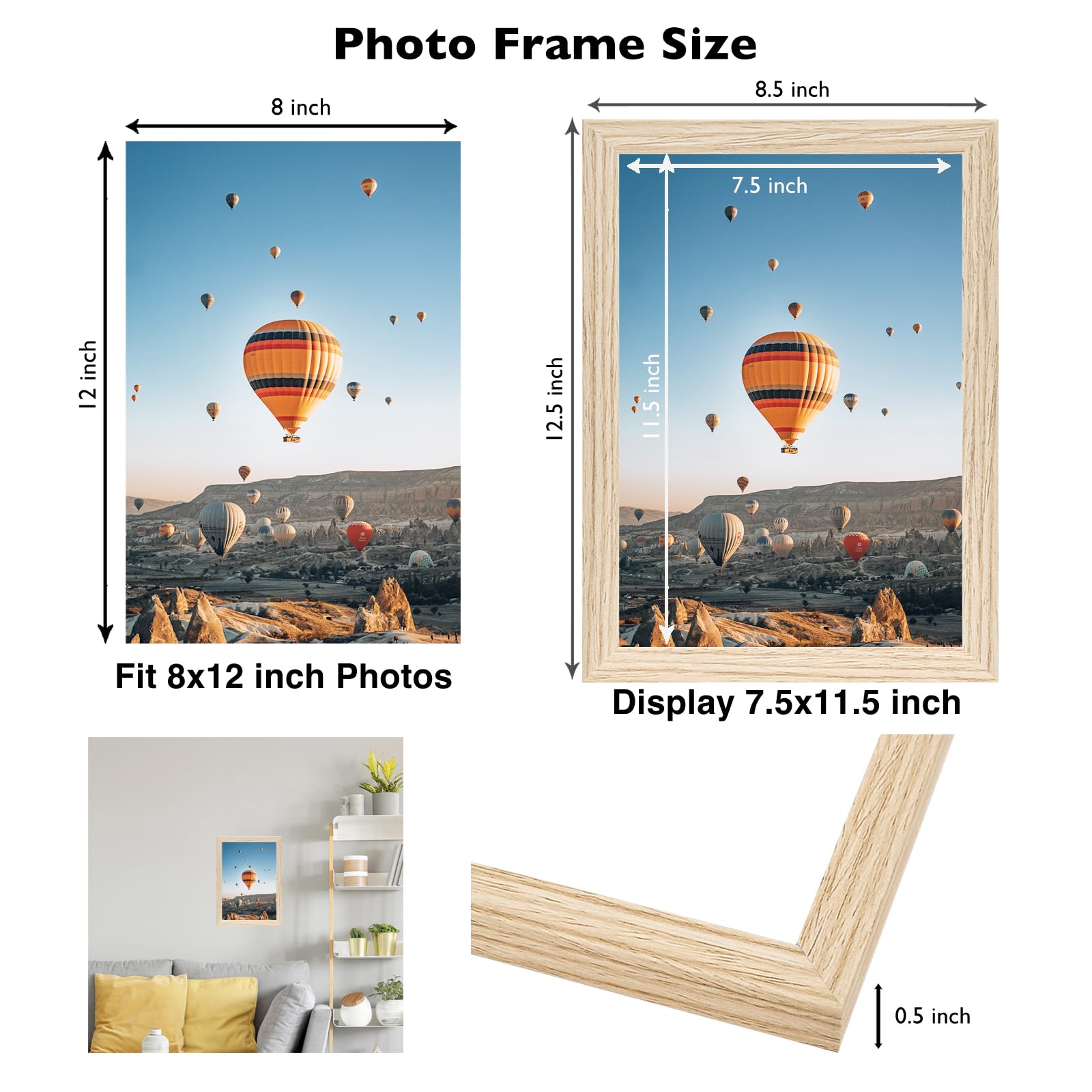 JCJMY 8x12 Picture Frame for Wall Hanging or Tabletop, Wall Mounting Horizontally or Vertically, 8 x 12 Wall Gallery Poster Phot