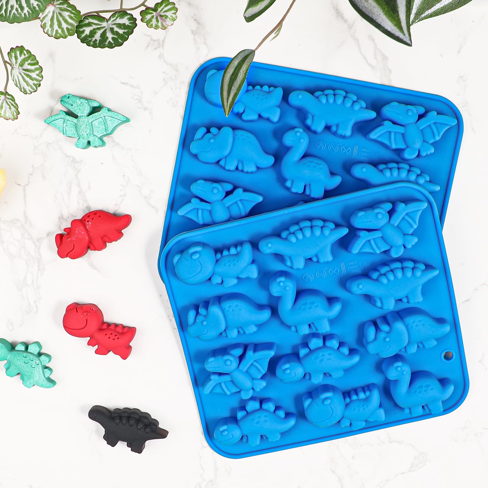 Webake Dinosaur Candy Silicone Molds 12-Cavity Dinosaur Molds Shaped With T-Rex, Stegosaurus, Triceratops, Great For Candy, Choc