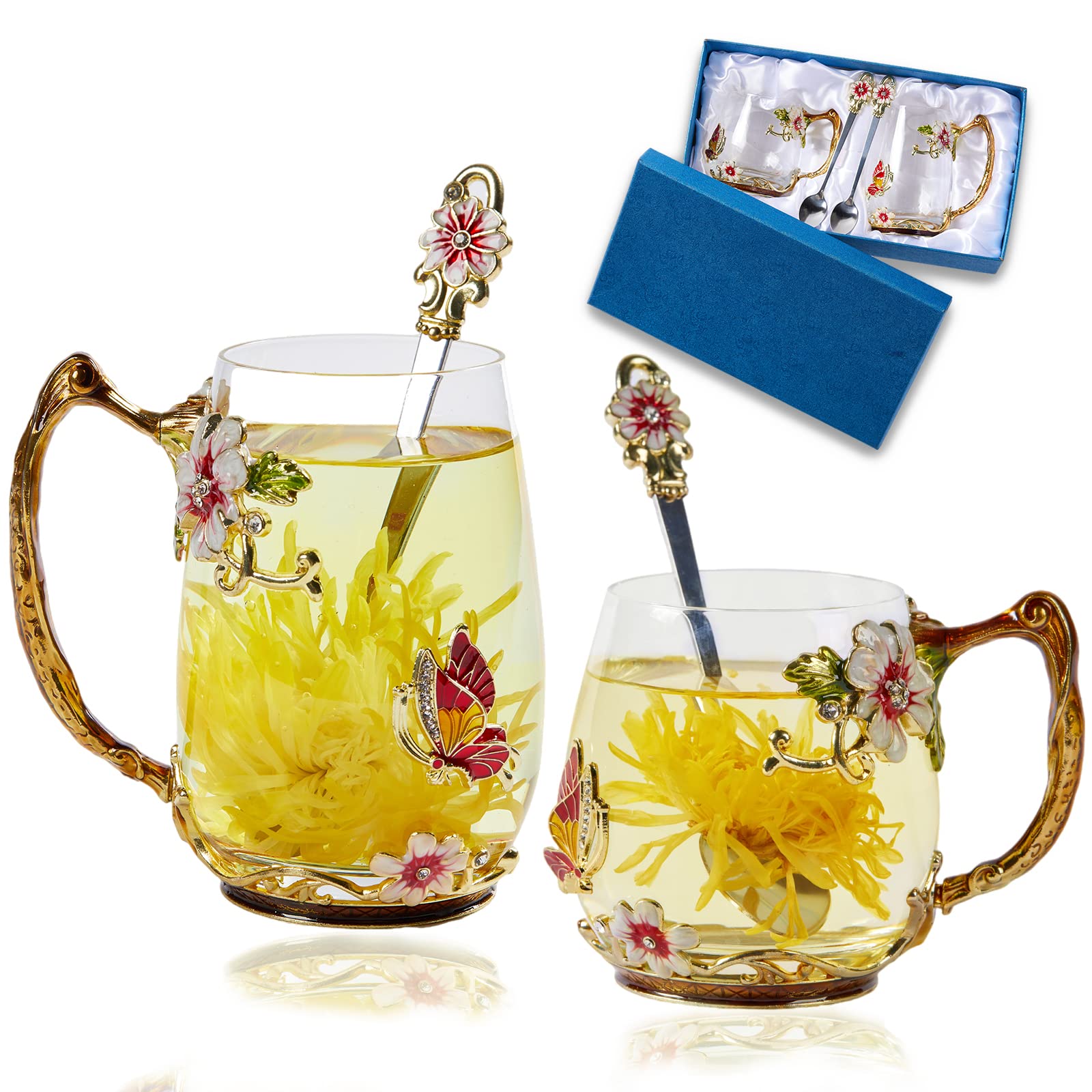 DUMVOIN Tea Cup Glass Coffee Mugs,Fancy Tea Cup Set Birthday Christmas Valentines Day Gift Idea for Tea Lover and Women Novelty
