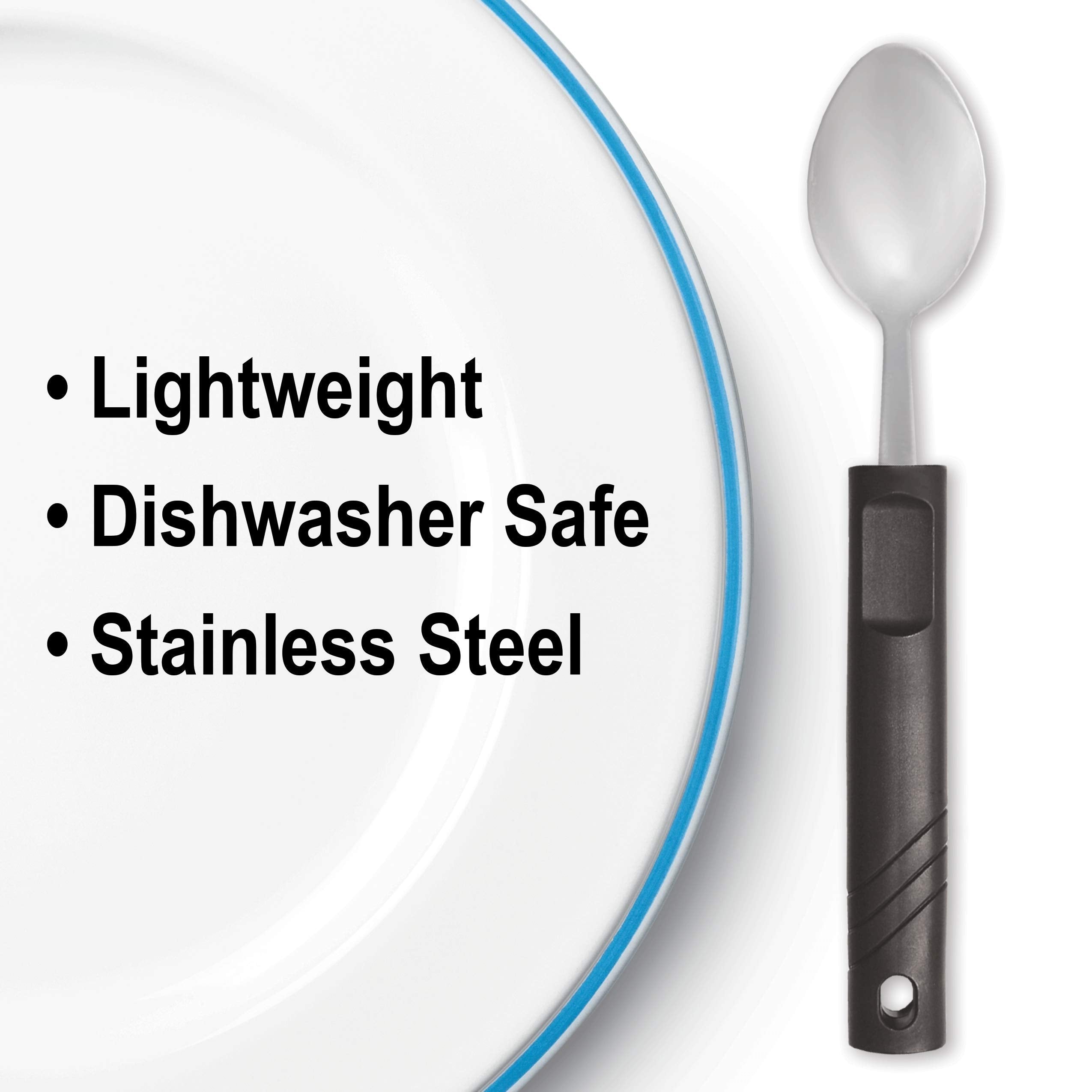 Rehabilitation Advantage Teaspoon - Lightweight Plastic Handle, 0.1 lb, Black, Model 847102000169