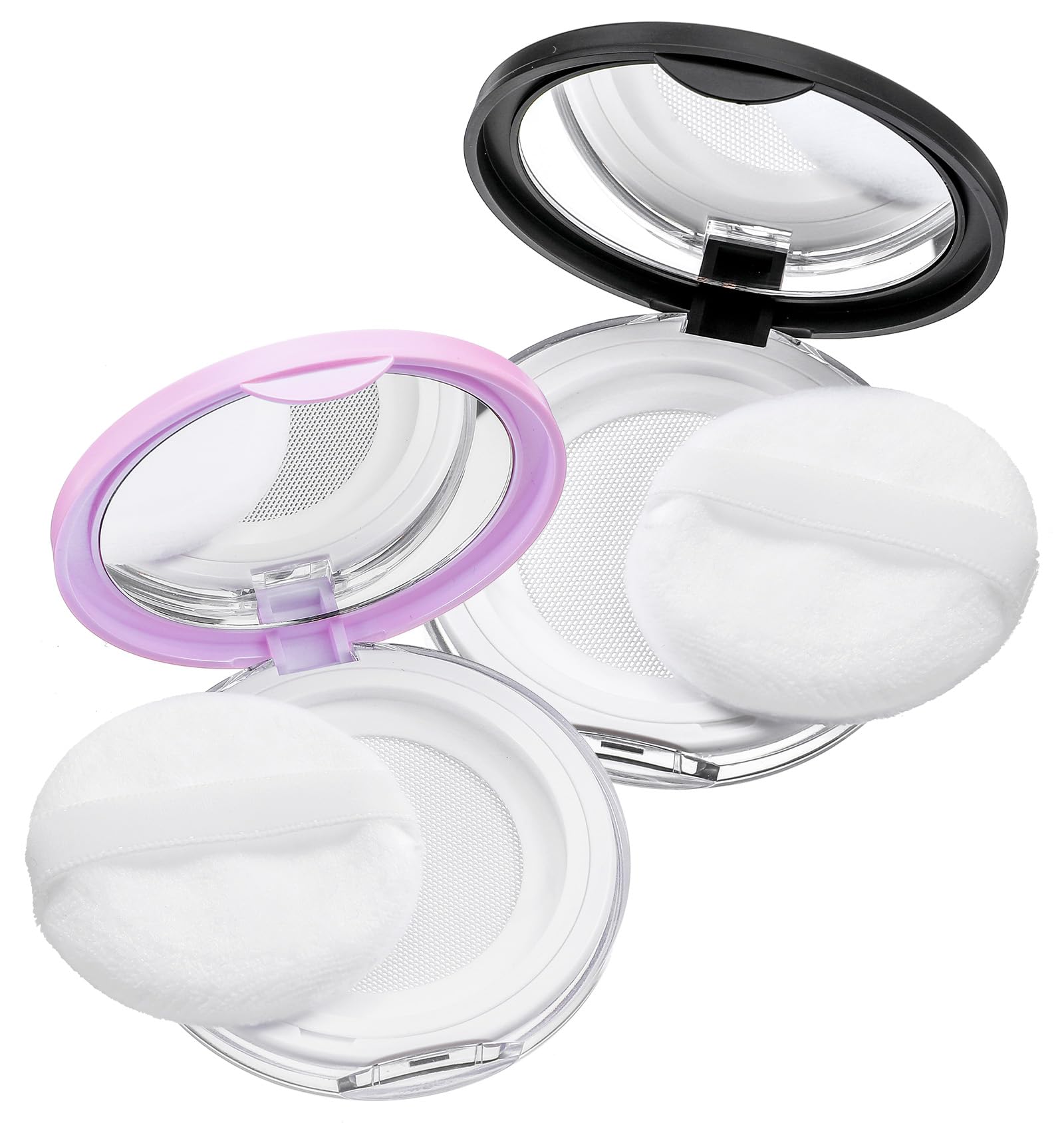 2 Pcs Loose Powder Container with Puff & Mirror, 0.17 oz Refillable Empty Cushion Foundation Compact, Portable Travel Size Makeu