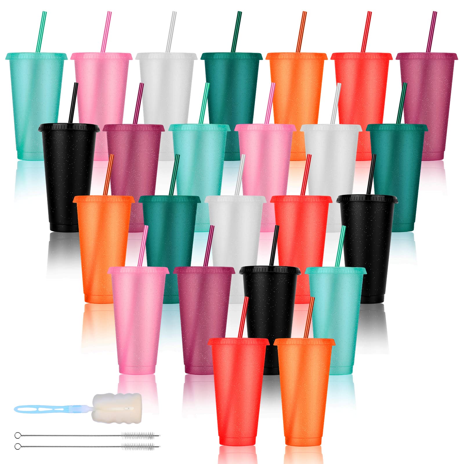 24 Pack Plastic Tumblers With Lids And Straws, Reusable Cups With Lids Plastic Colorful Cups For Parties Birthdays, Iced Coffee