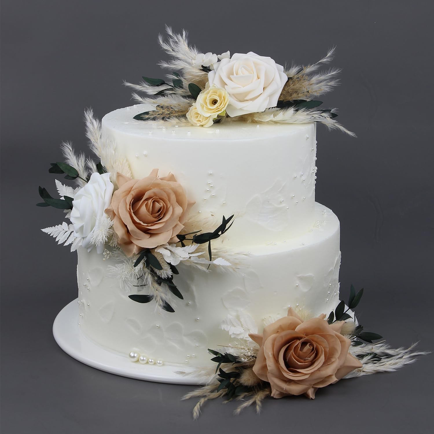 Rinlong 3Pcs Pre-made Boho Cake Toppers Pampas Cake Decorations Birthday Wedding Cake Decorating Flowers Baptism Decor for Women